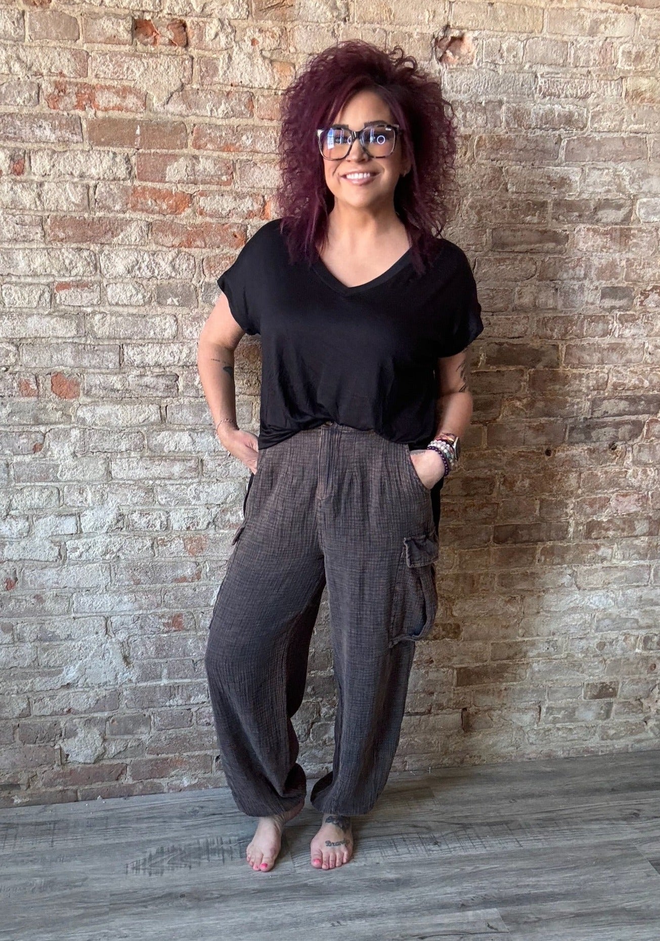 Mineral Washed Double Gauze Cargo Pants ~ Charcoal