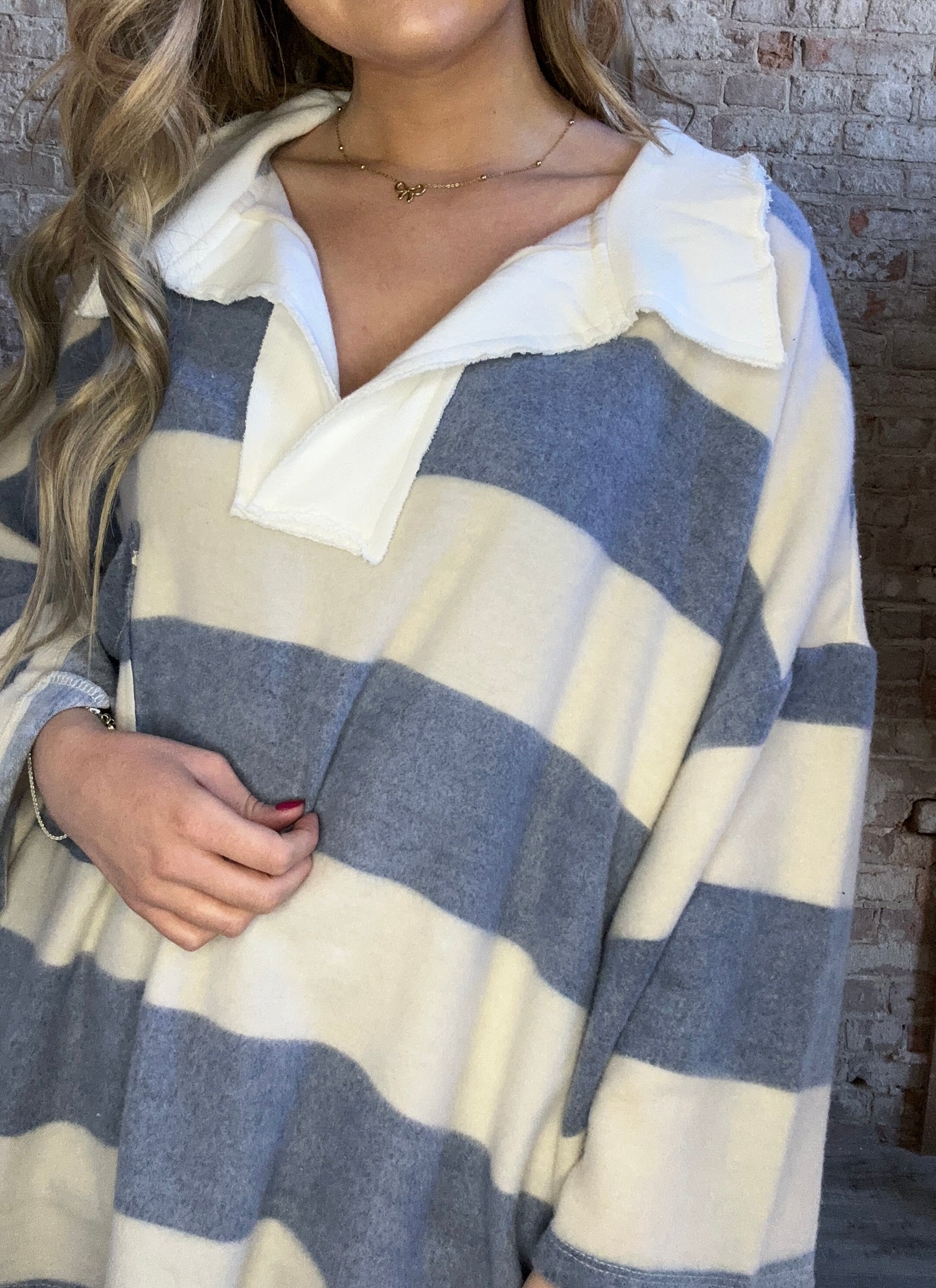 Soft Striped Big Collared Pullover