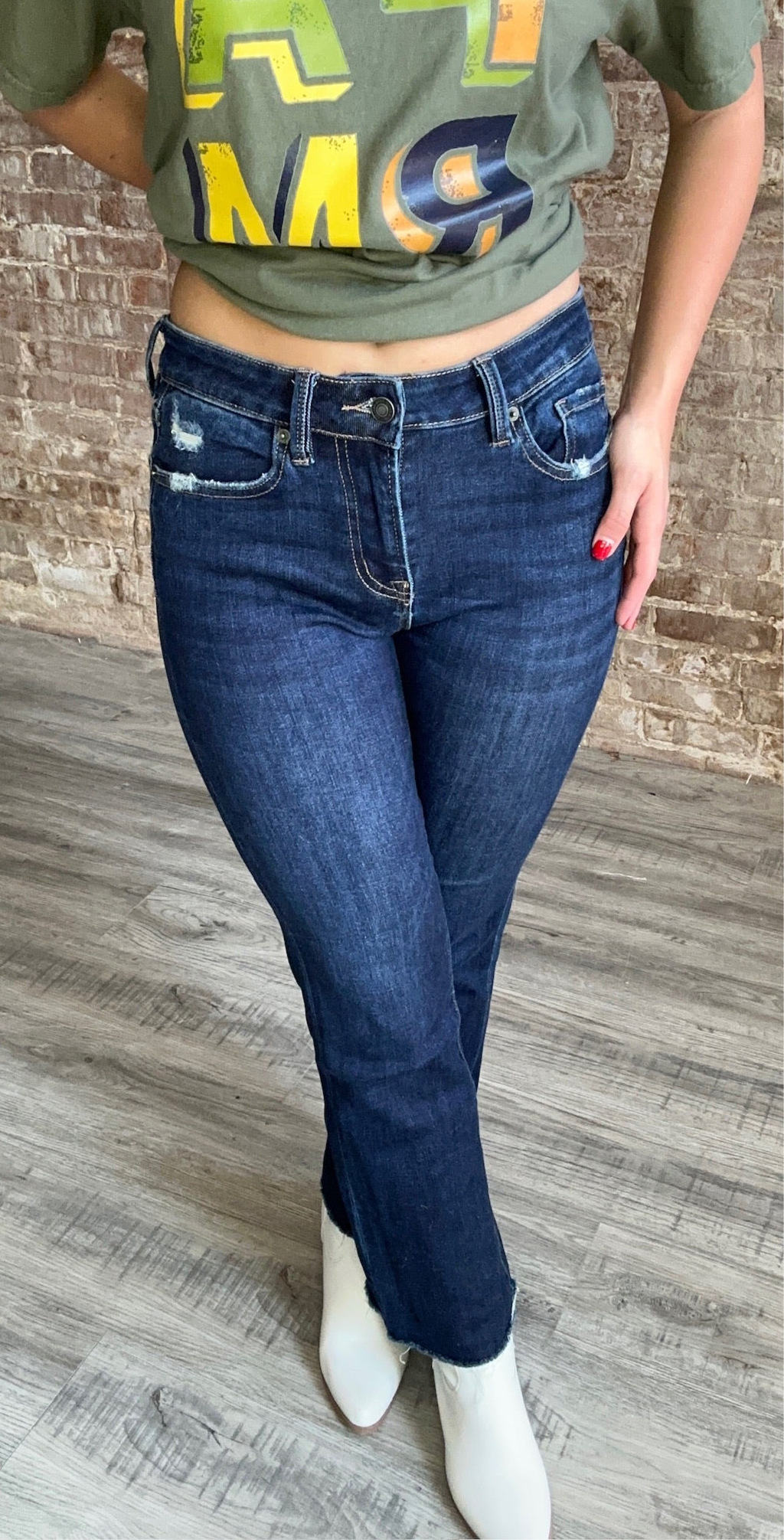 Mid Rise Boot Cut Crop Jeans