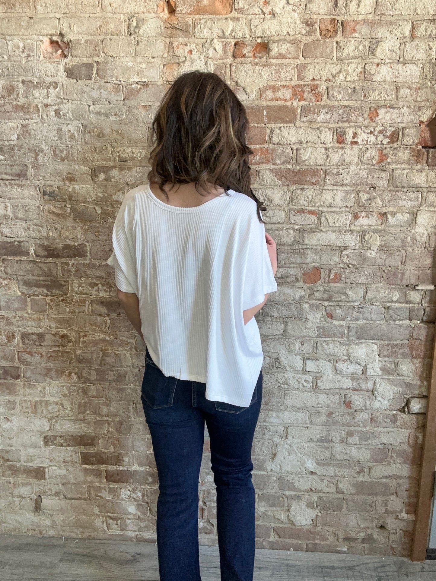 Wave Ribbed Oversized Short Sleeved Shirt ~ White