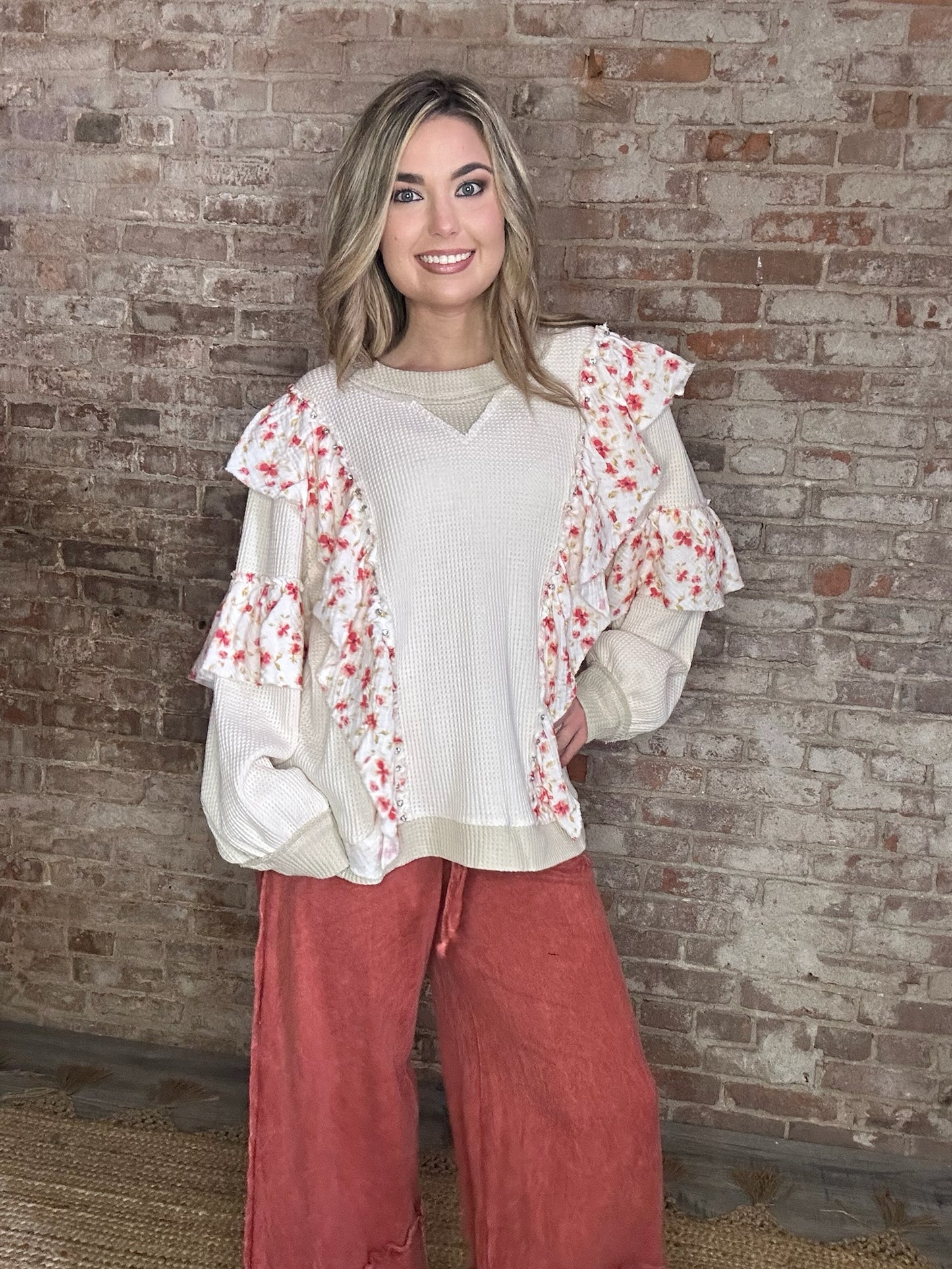 Ruffled Floral Thermal Top
