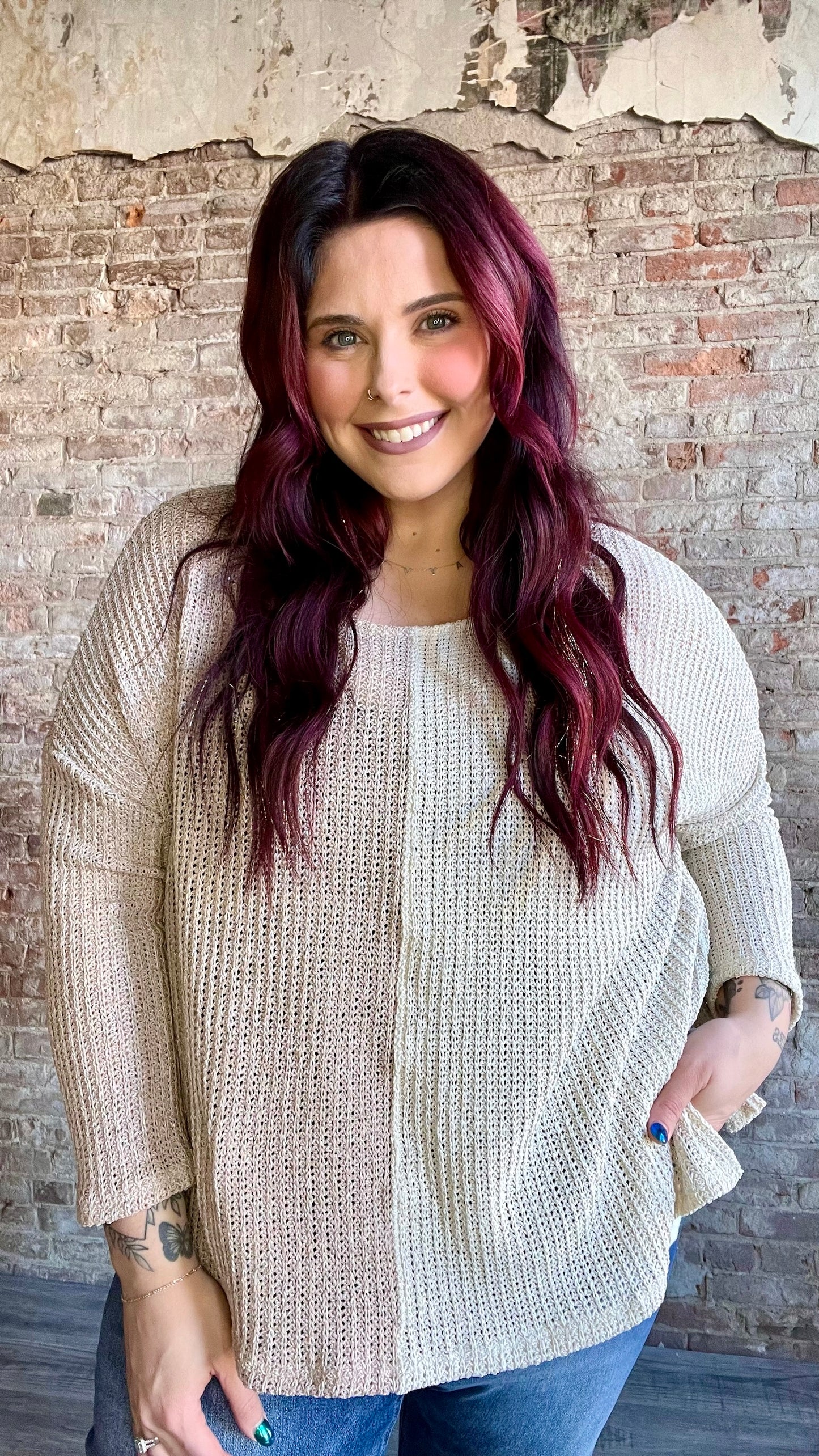 Curvy Color Block Light Sweater