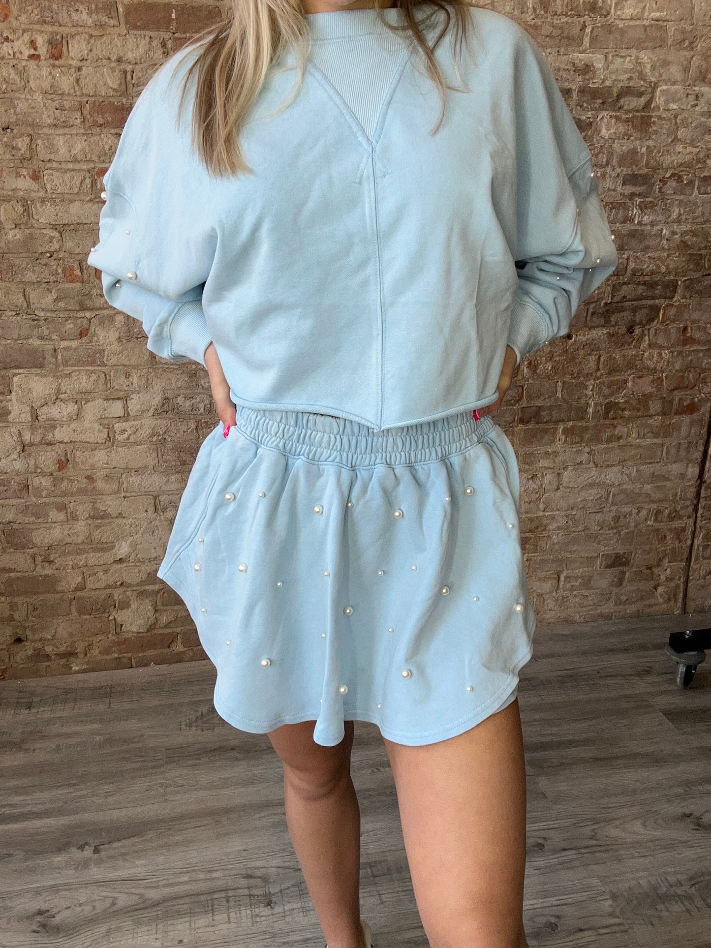 Sweet Light Blue Pearled Skort