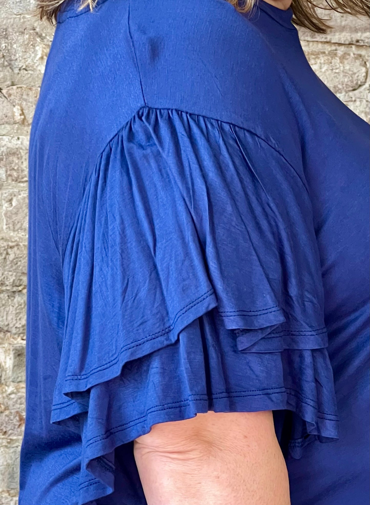 Curvy Crew Flared Ruffled Sleeved Top ~ Ink Blue