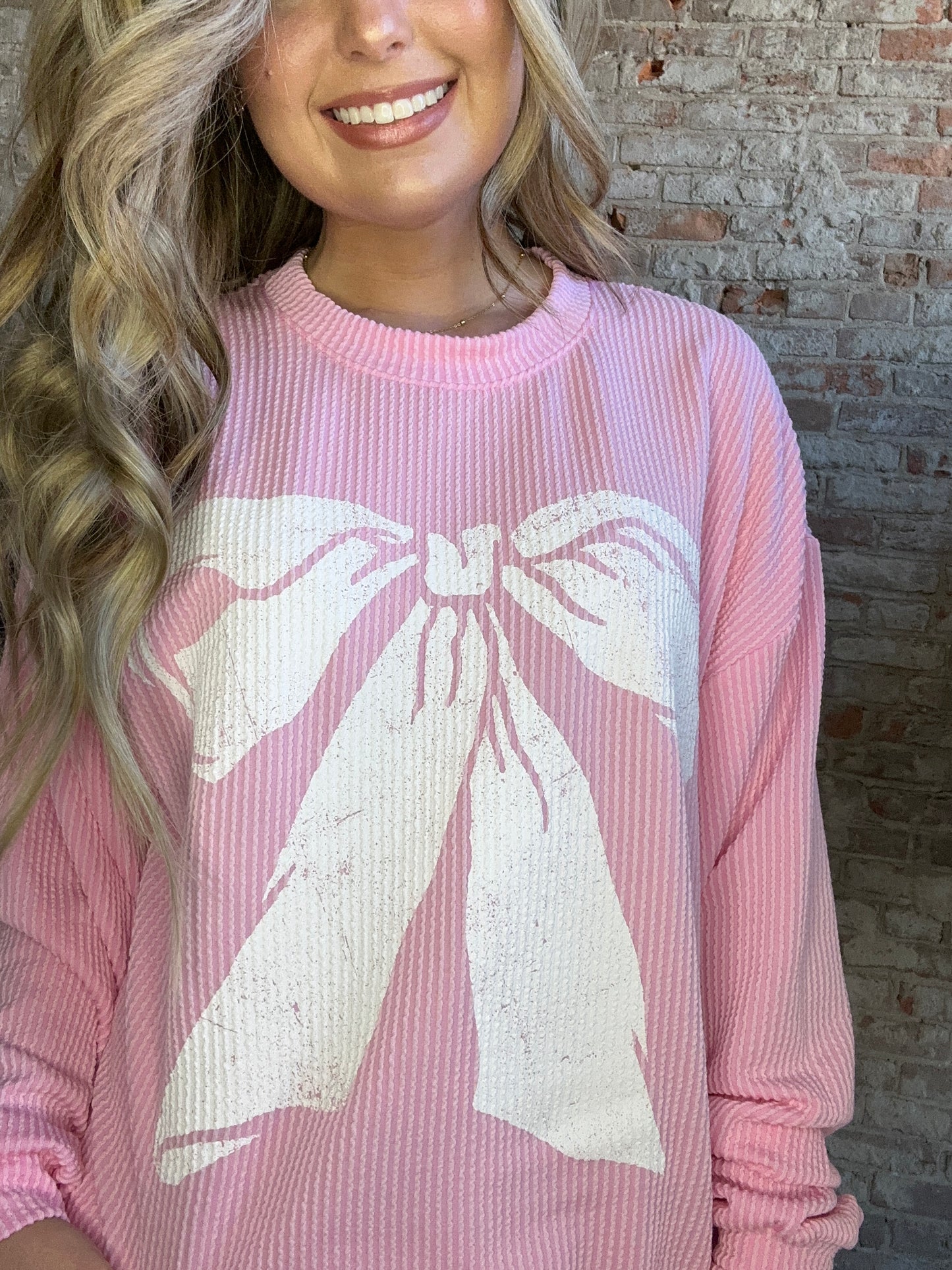 Comfy Oversized Ribbed Bow Sweatshirt