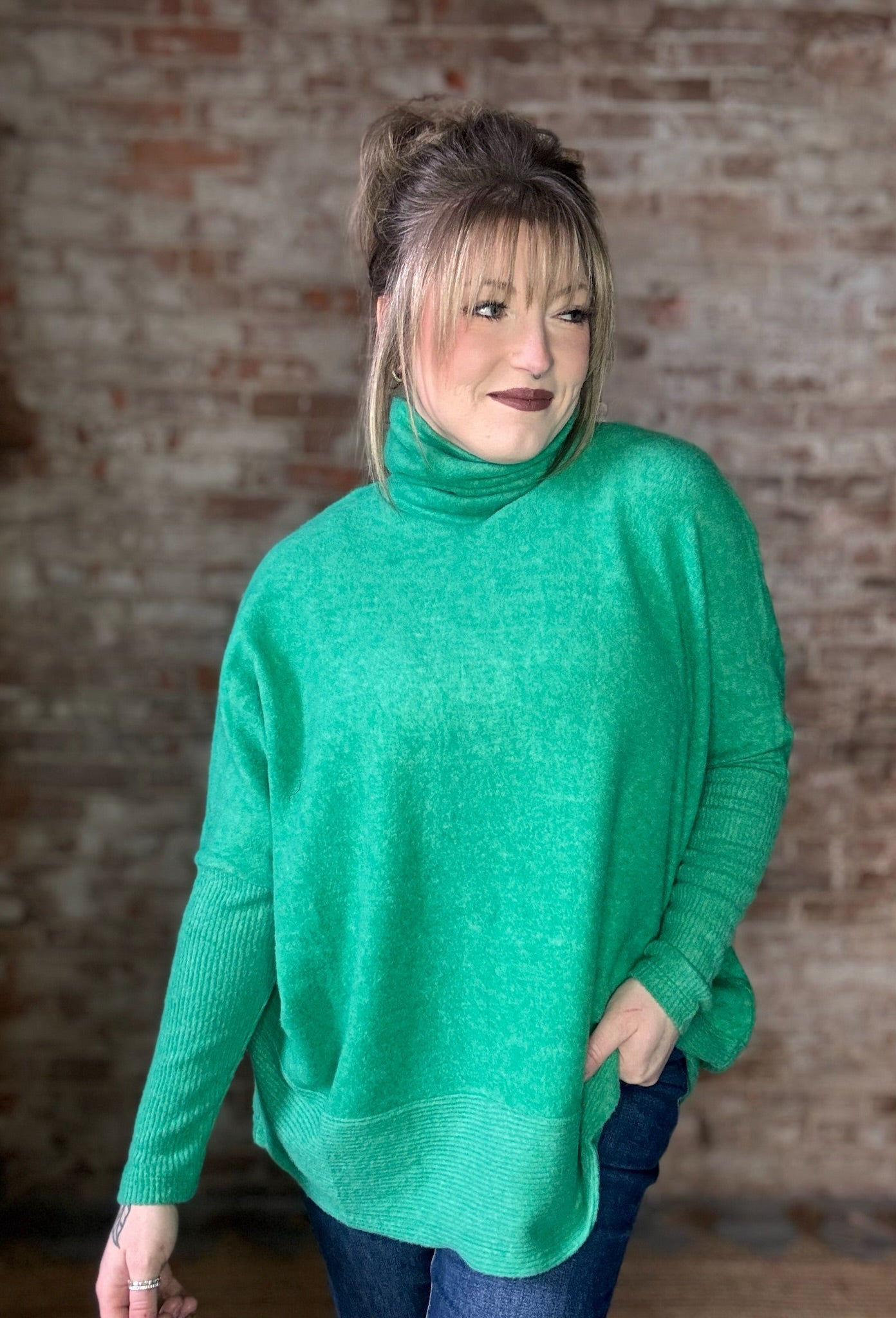 Soft Brushed Turtleneck Sweater ~ Green