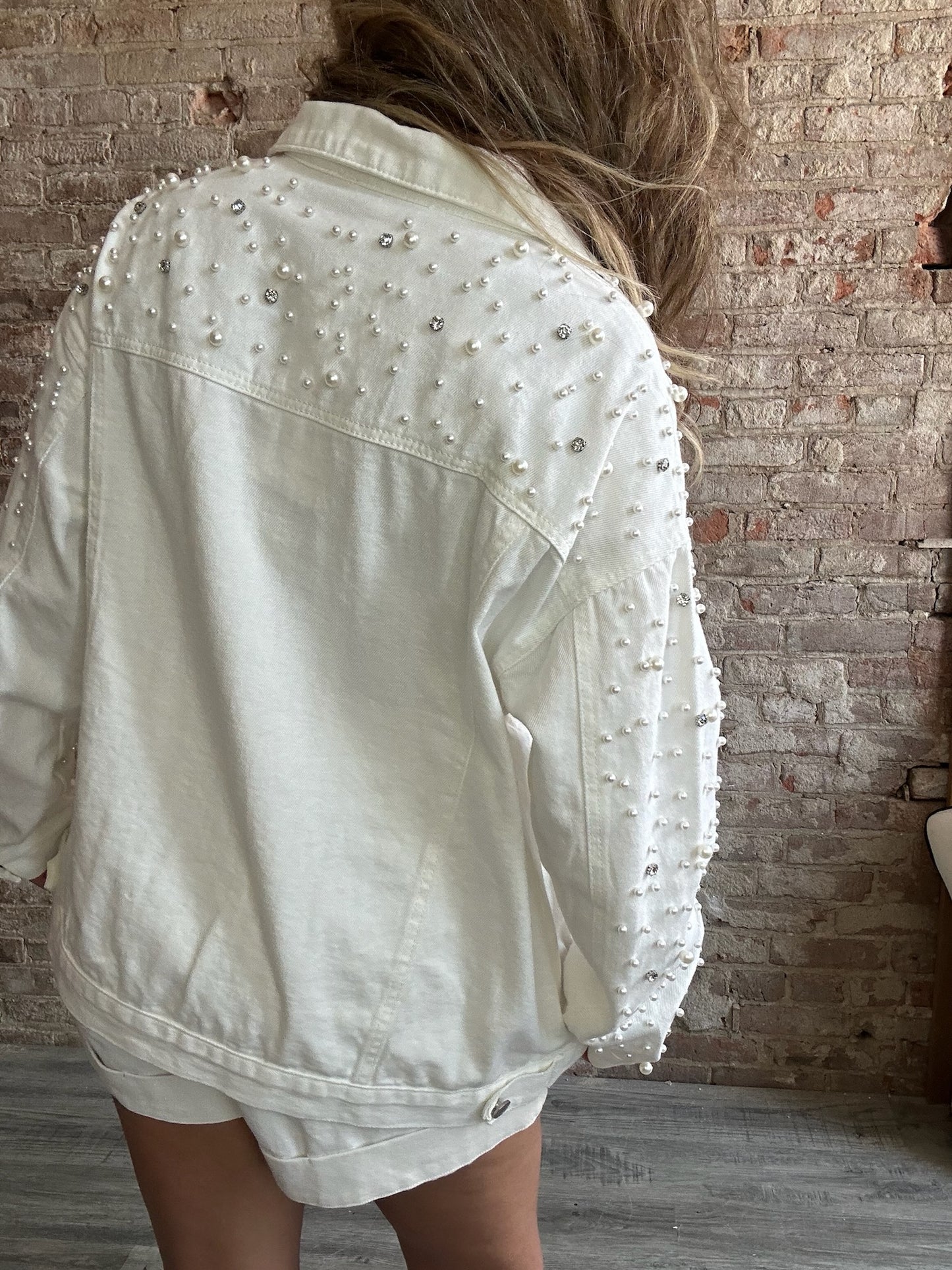 Pearl and Rhinestone Denim Jacket
