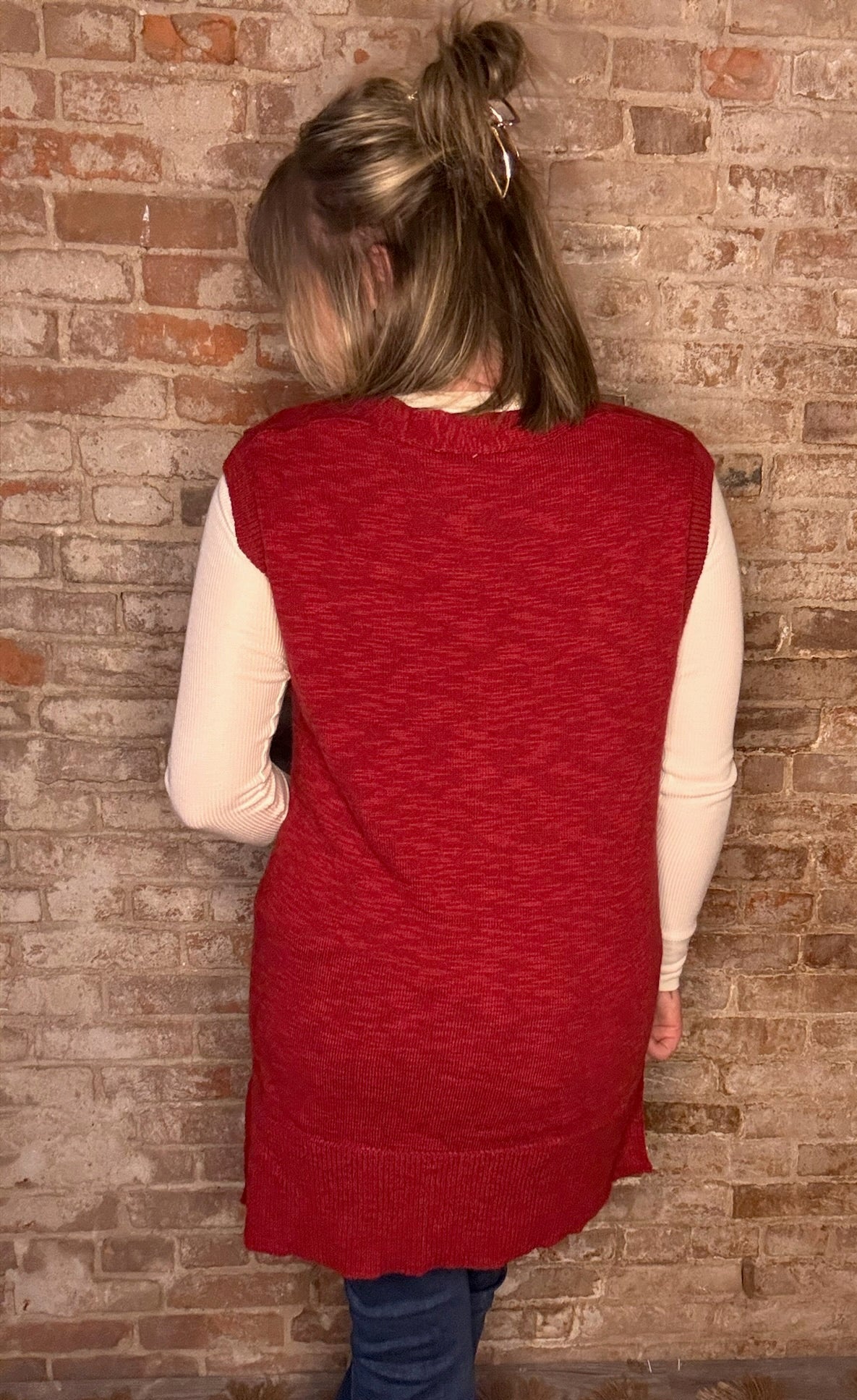 V-Neck Button Down Knit Sweater Vest ~ Red