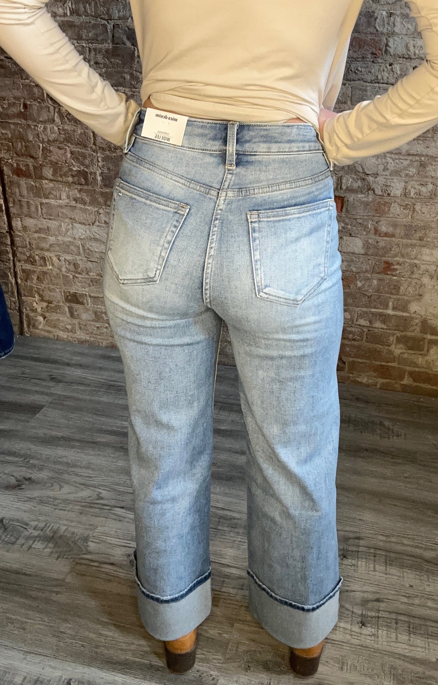 High Rise Wide Leg Cuff Jeans ~ Light Wash