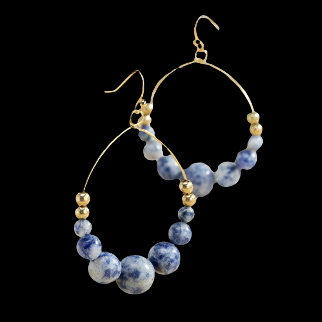 Natural Stone Beaded Dangle Drop Earrings ~ Blue