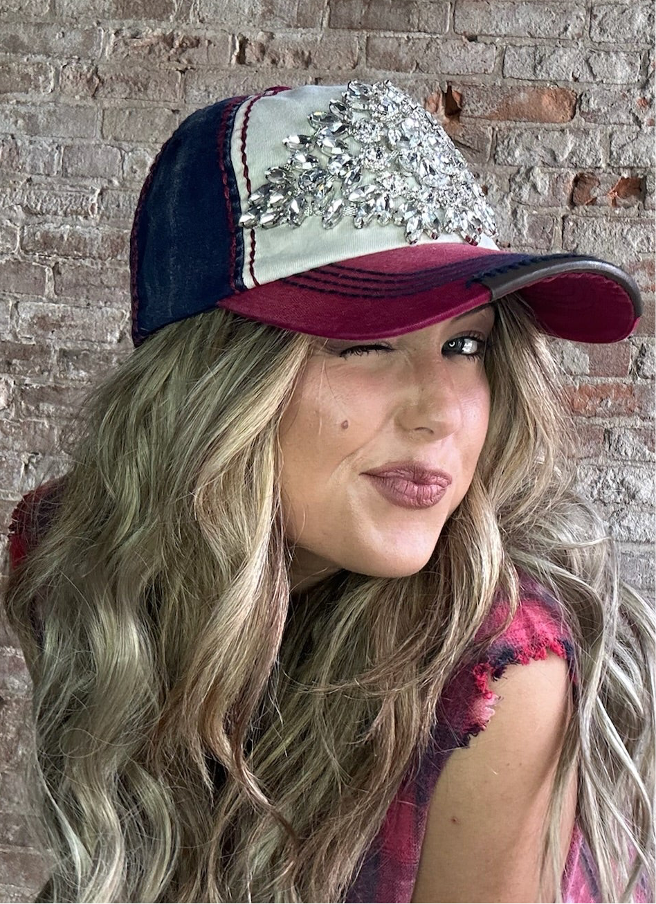 Bling Three-Toned USA Cap Adjustable
