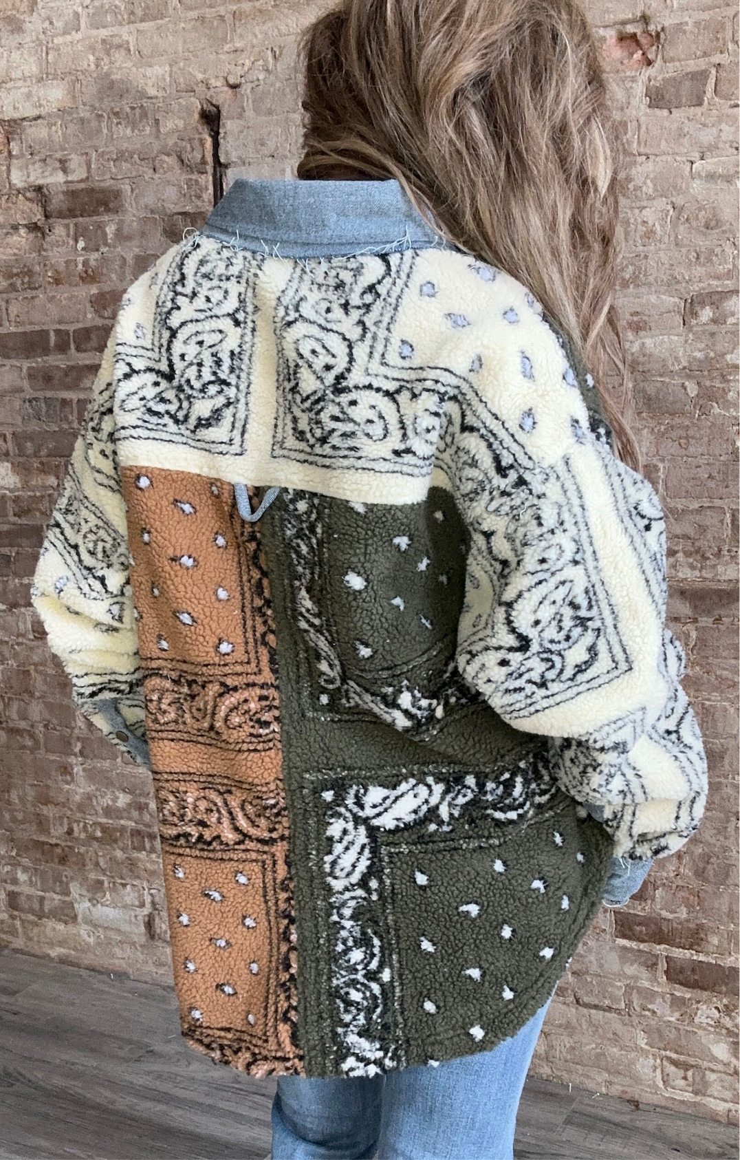 Bandana Print Mixed Sherpa Jacket