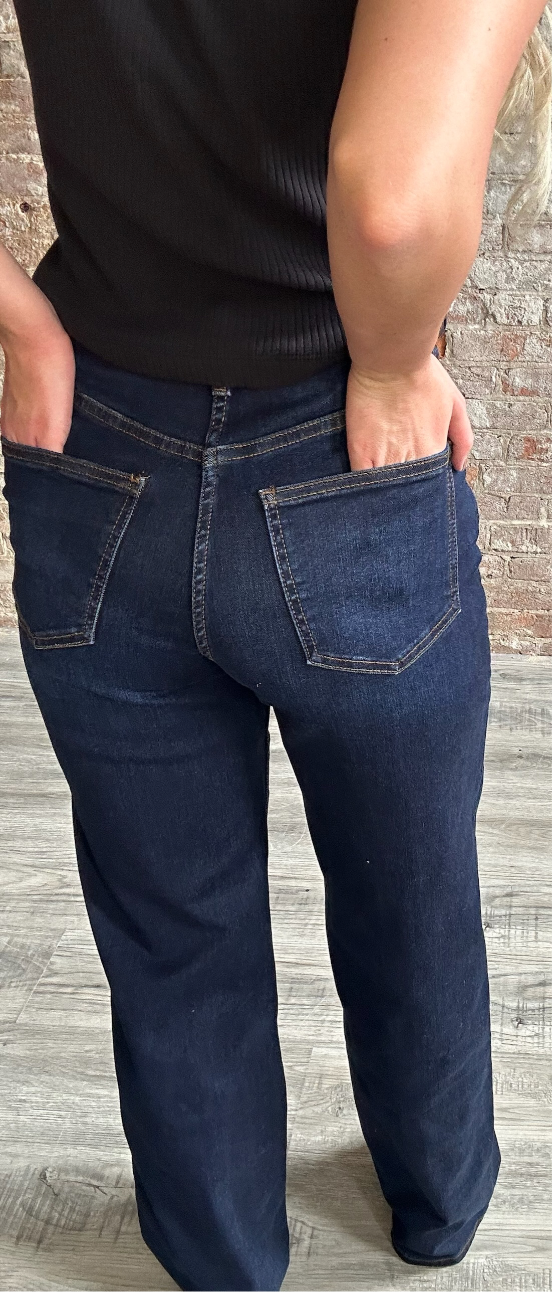 RISEN High Rise Straight Leg Dark Jeans