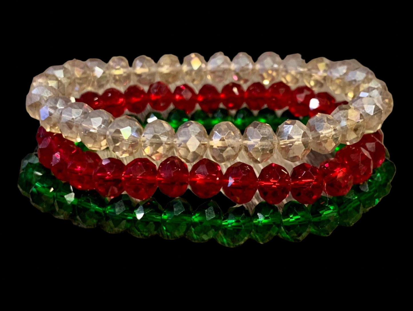 3pc Crystal Bead Bracelet Set ~ Christmas