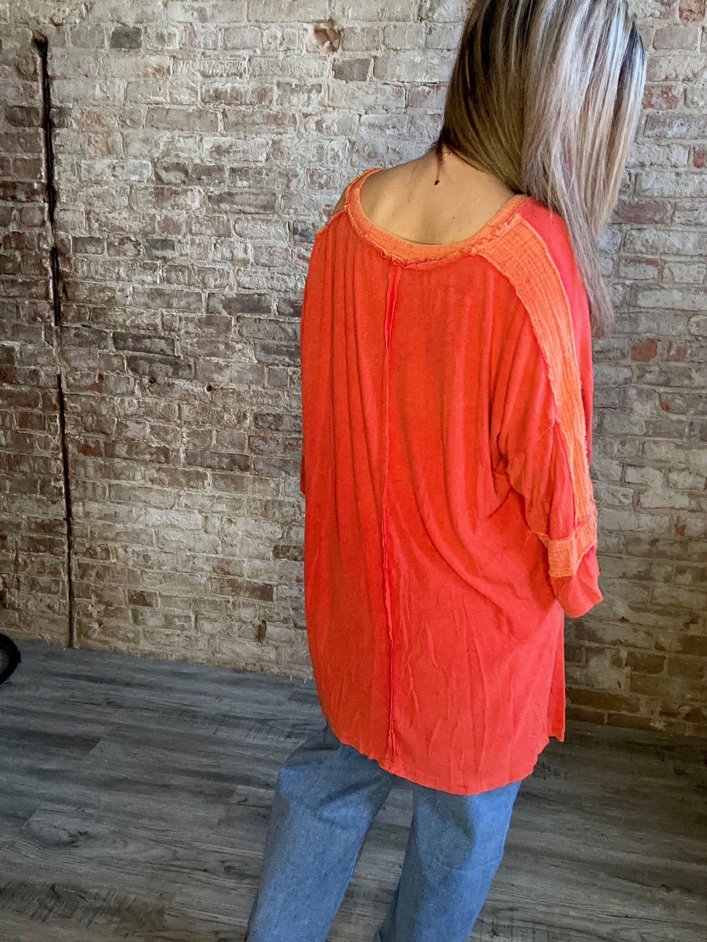 Oversized Multi Textured High Low V-Neck