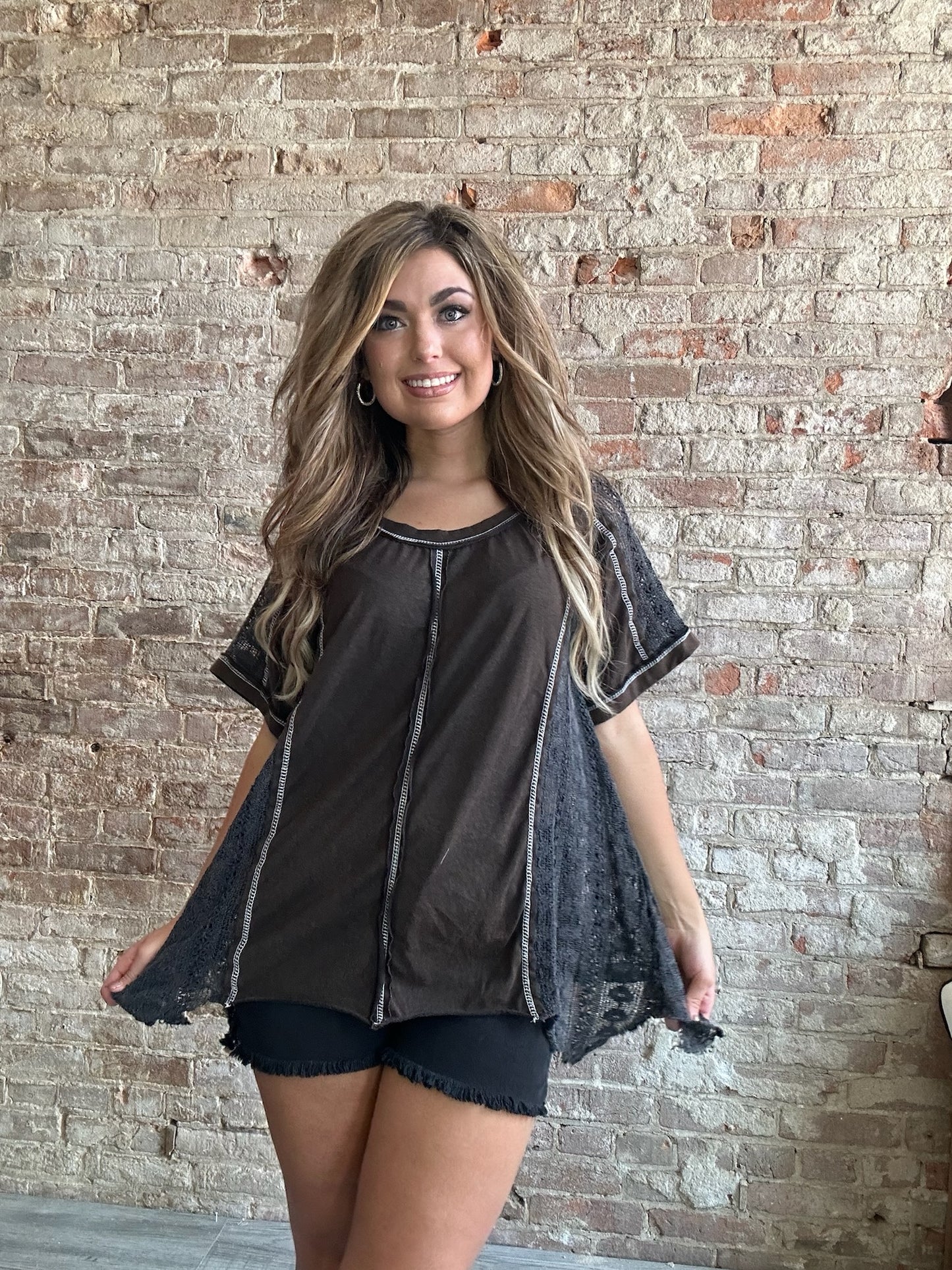 Sweet Multi Textured Knit Shirt ~ Black