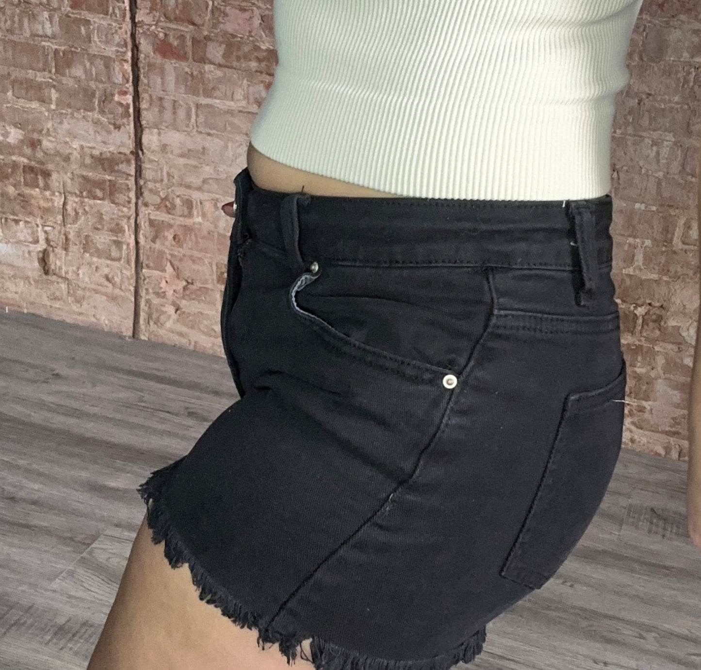 Acid Wash Frayed Shorts ~ Black