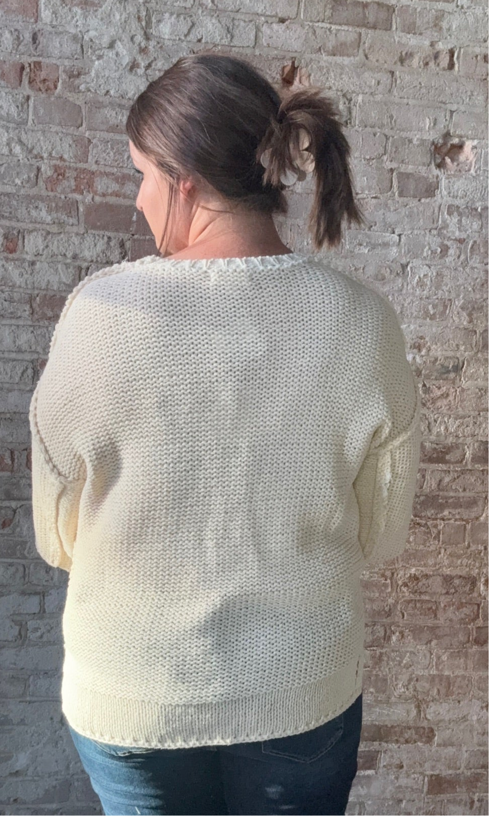 Curvy Dolman Sleeve Knit Sweater ~ Cream