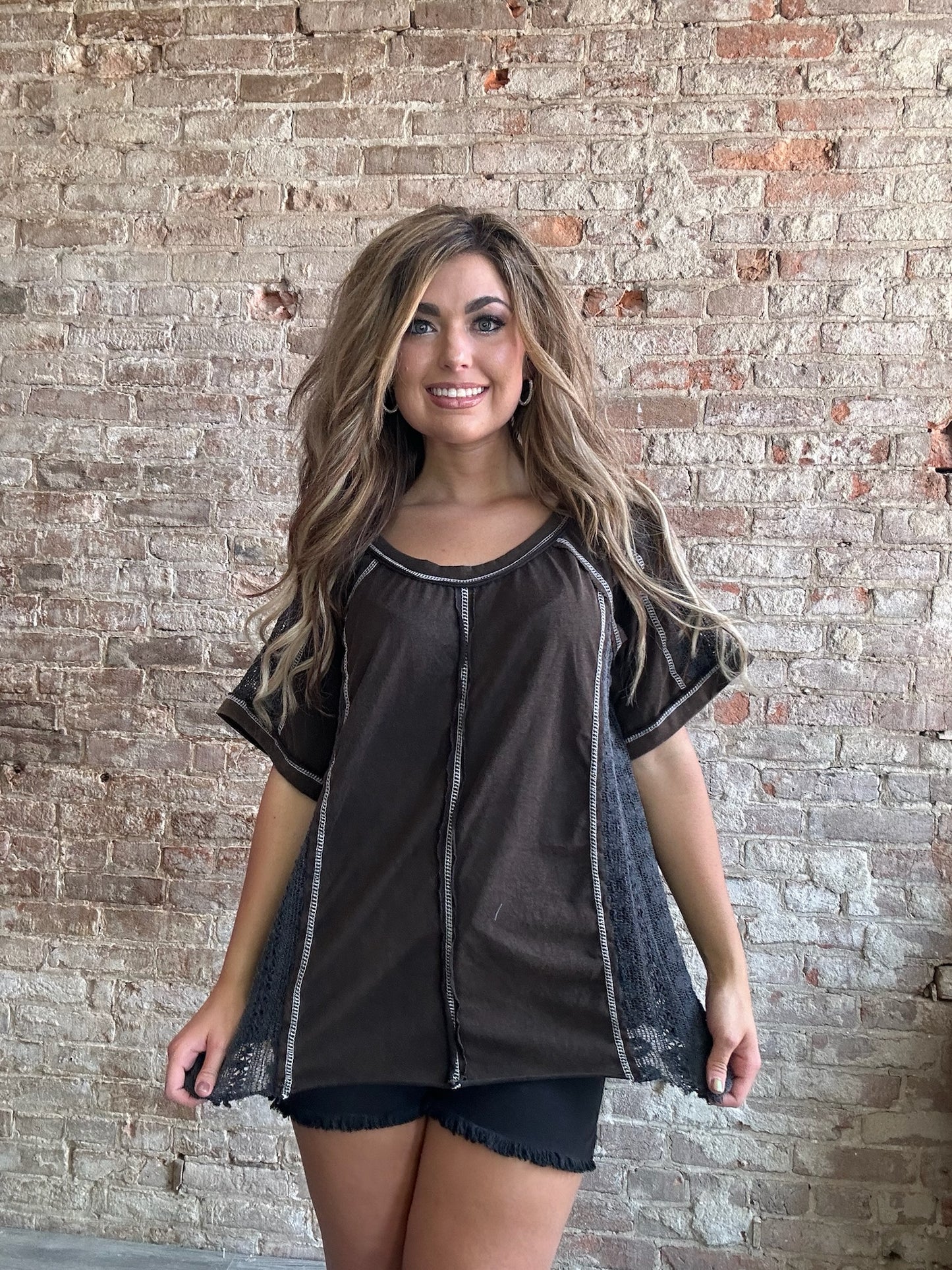 Sweet Multi Textured Knit Shirt ~ Black