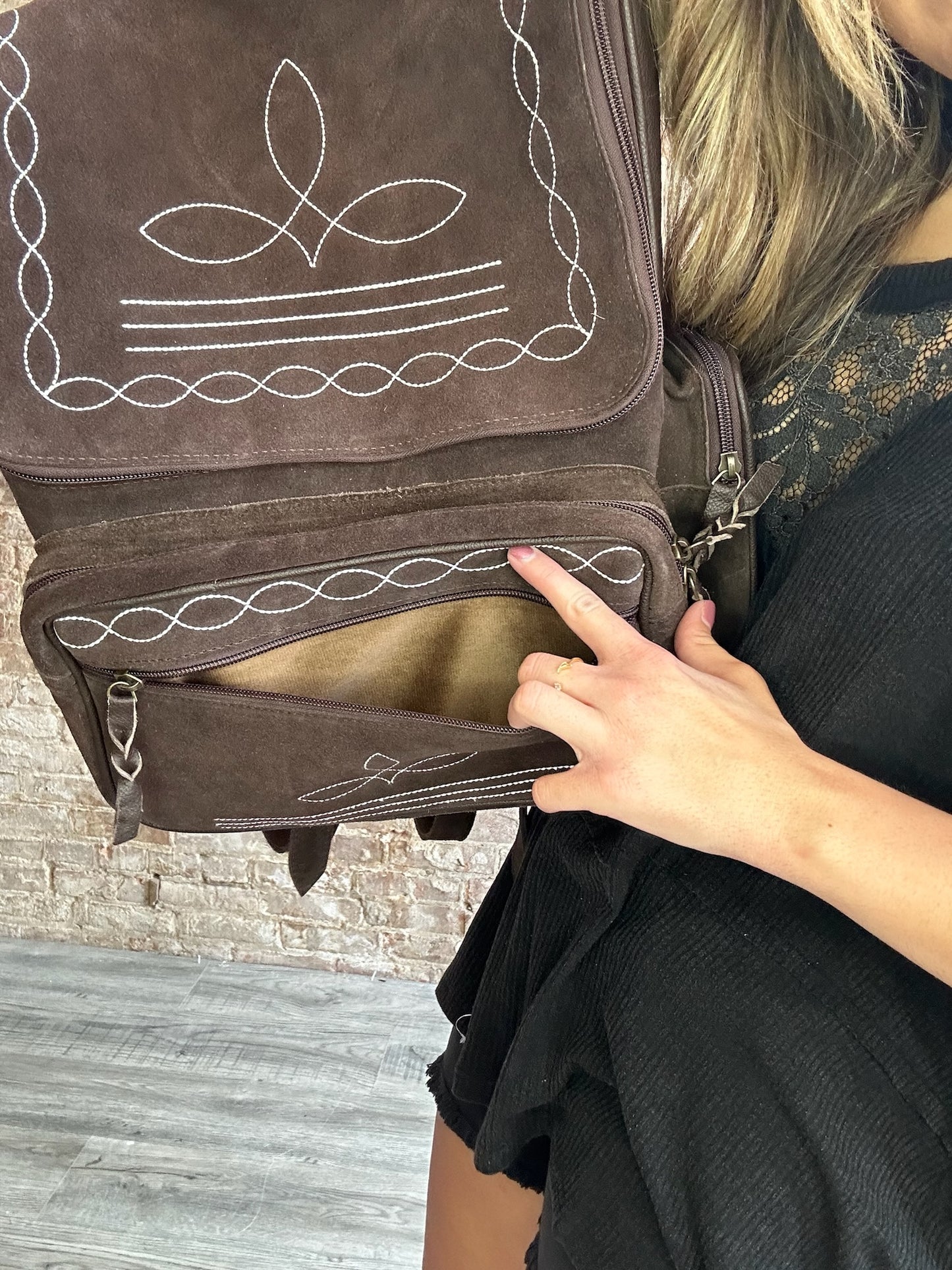 Boot Stitch Genuine Leather Back Pack ~ Large