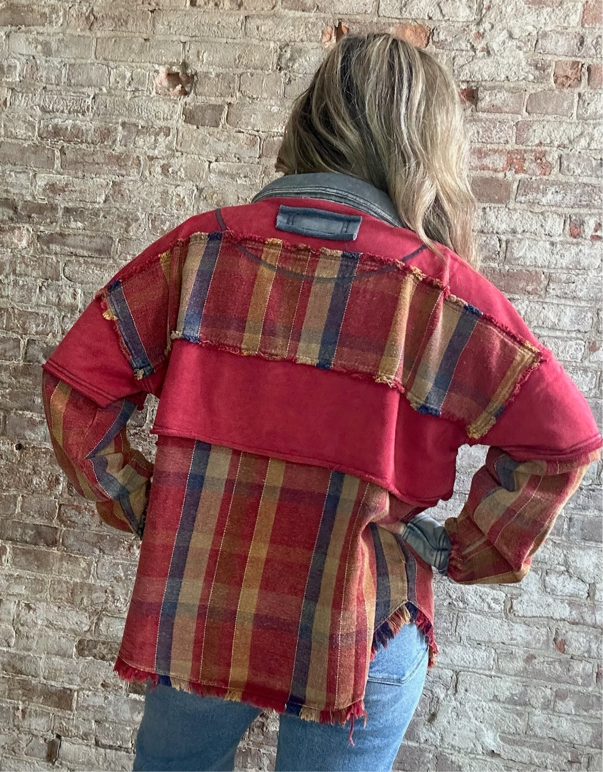Collared Frayed Hem Flannel Shirt