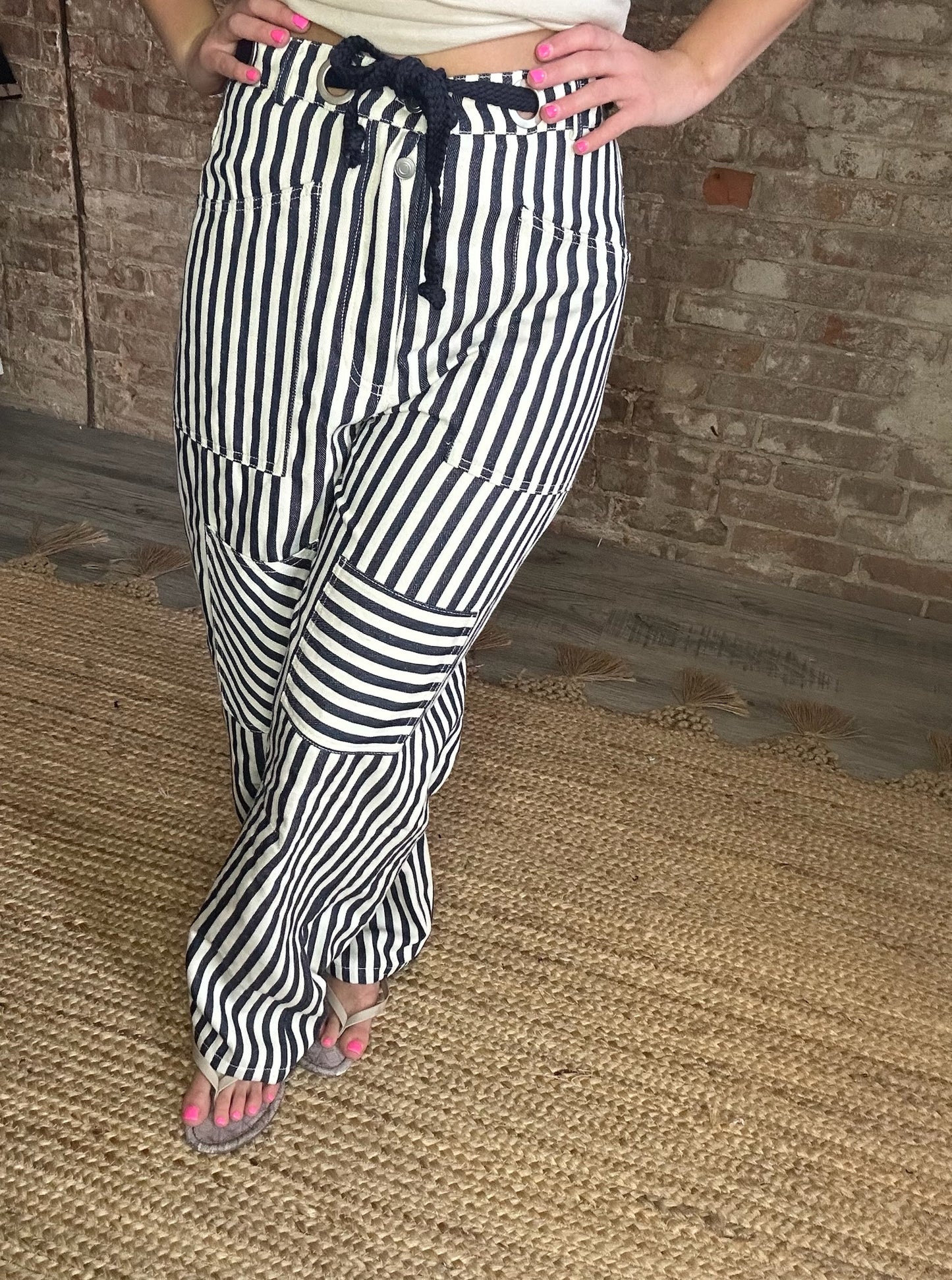 Striped Denim Pants ~ Navy