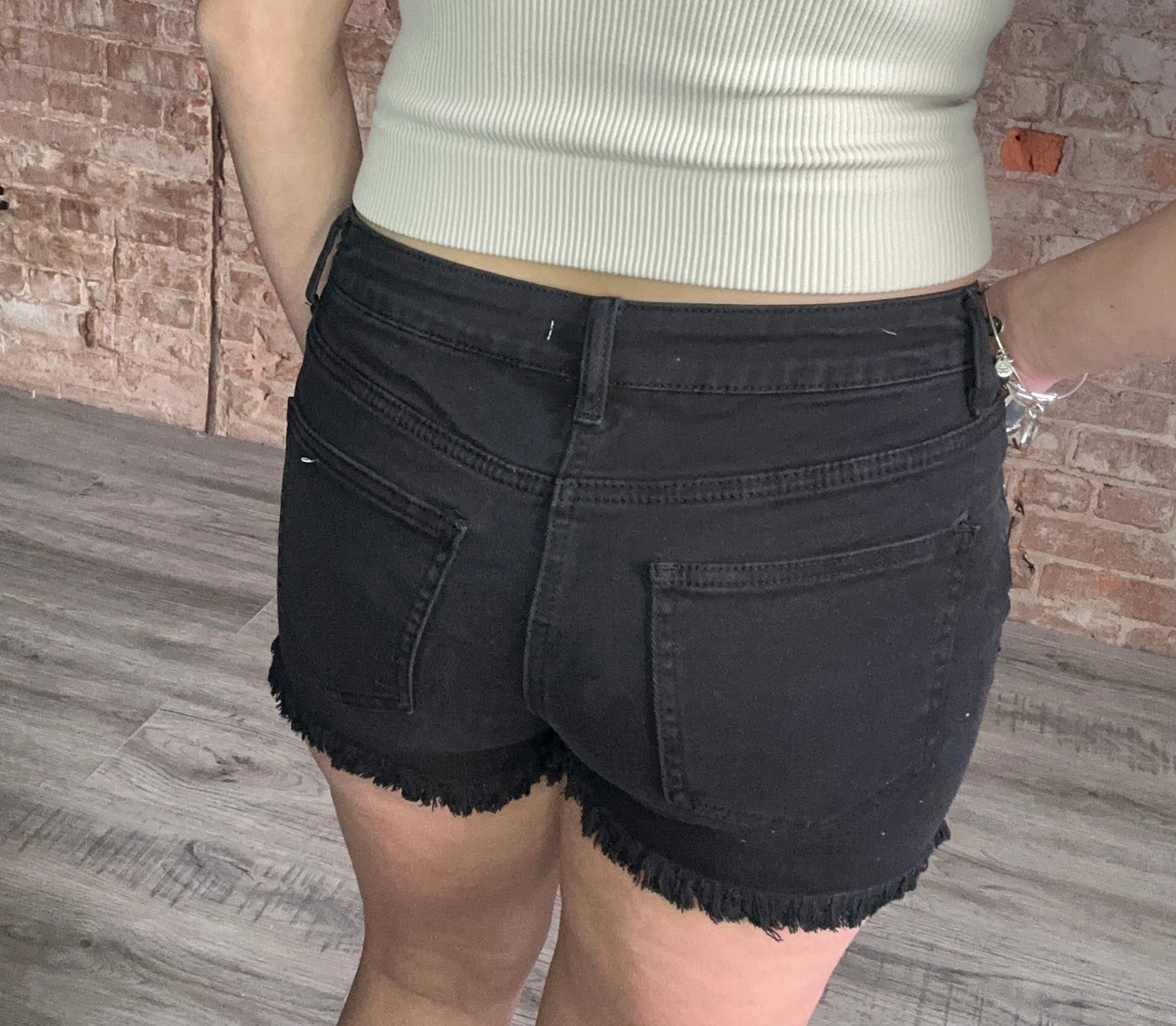Acid Wash Frayed Shorts ~ Black