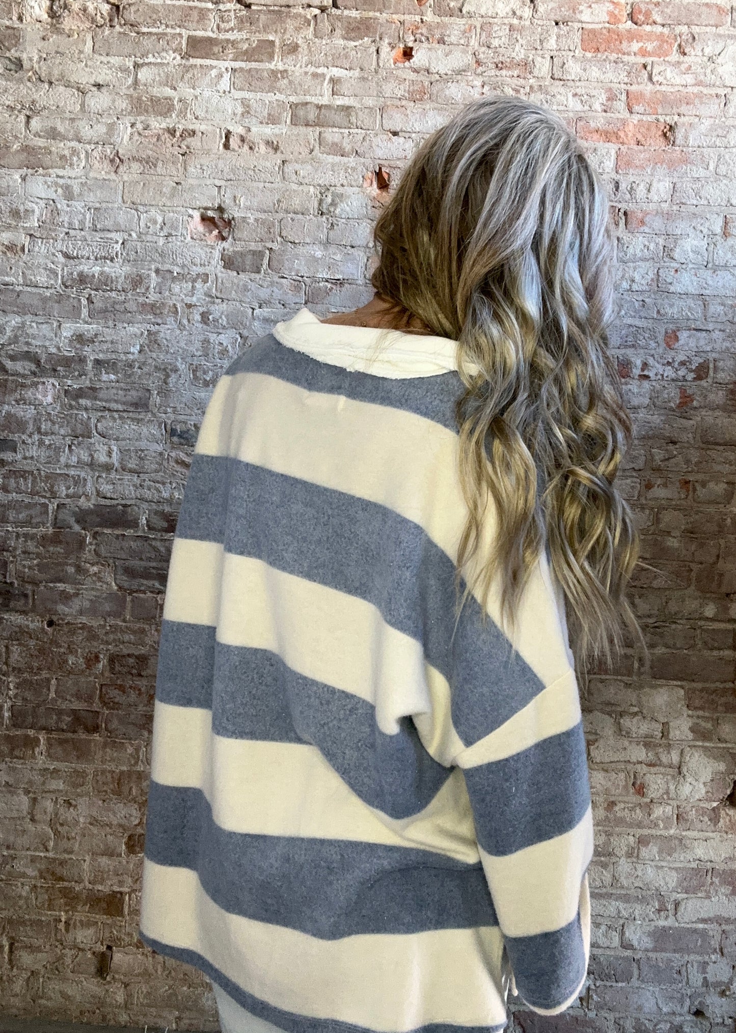 Soft Striped Big Collared Pullover
