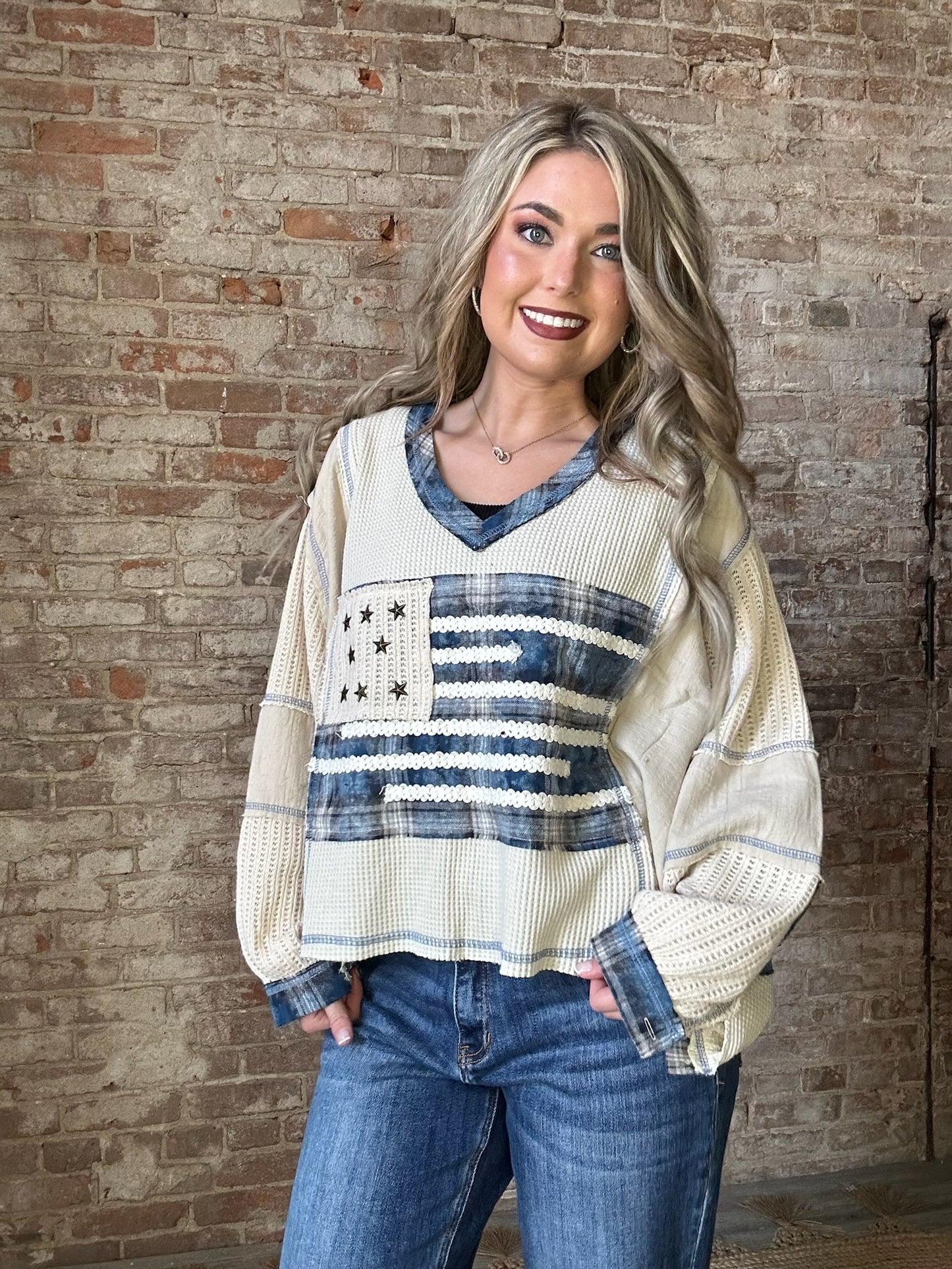 American Flag Thermal Shirt ~ Blue