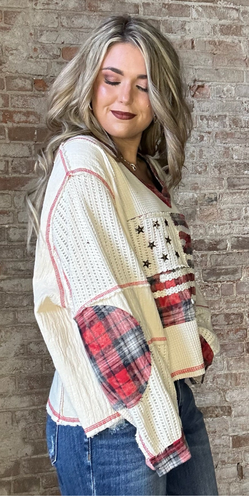 American Flag Thermal Shirt ~ Red