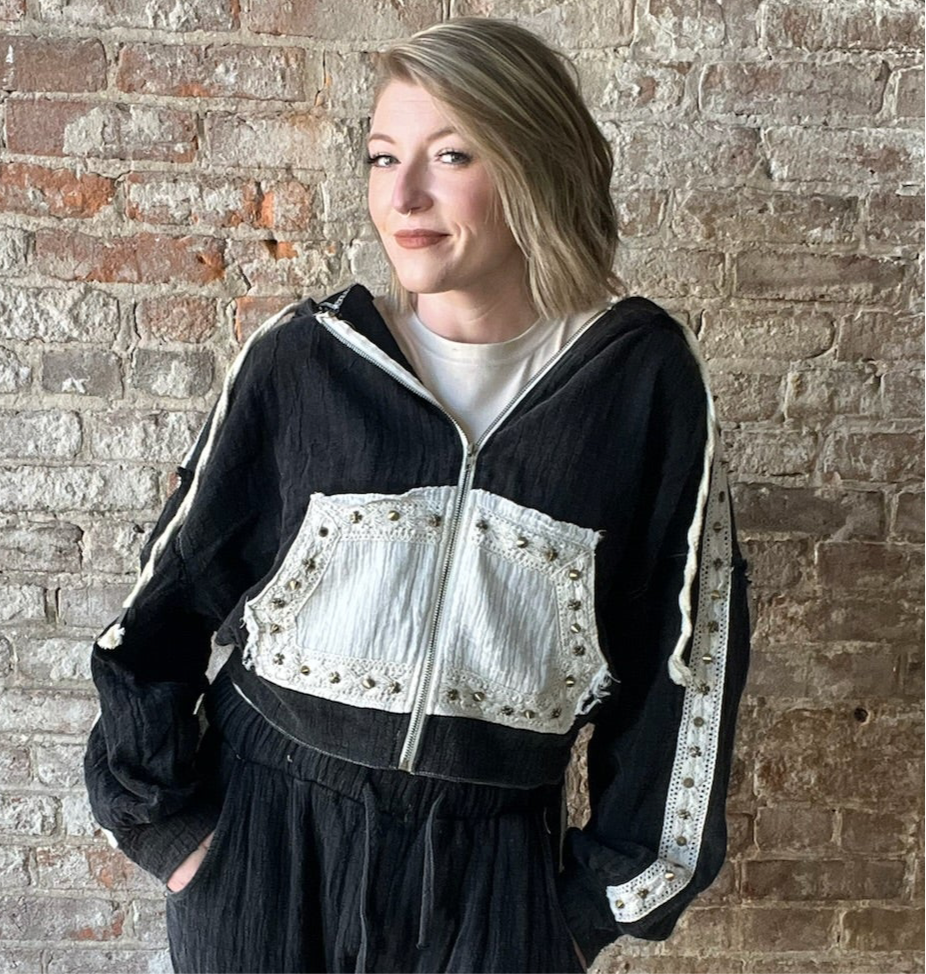 Black Jacket with Gauze and Stud Details