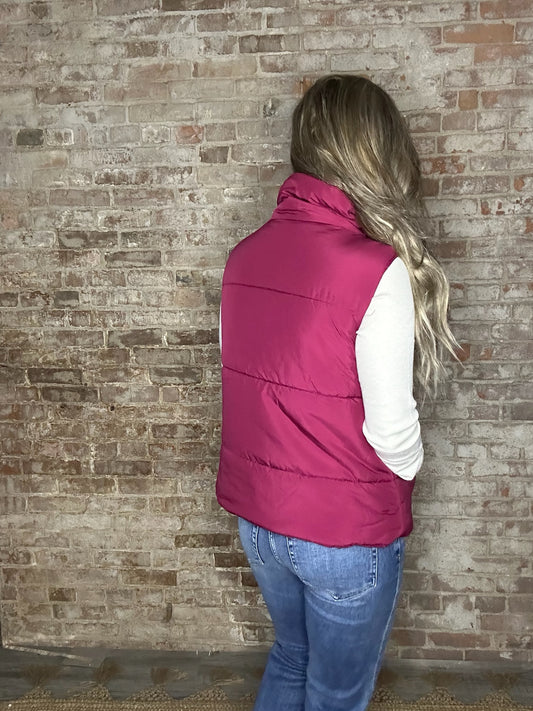 High Neck Puffer Vest ~ Burgundy