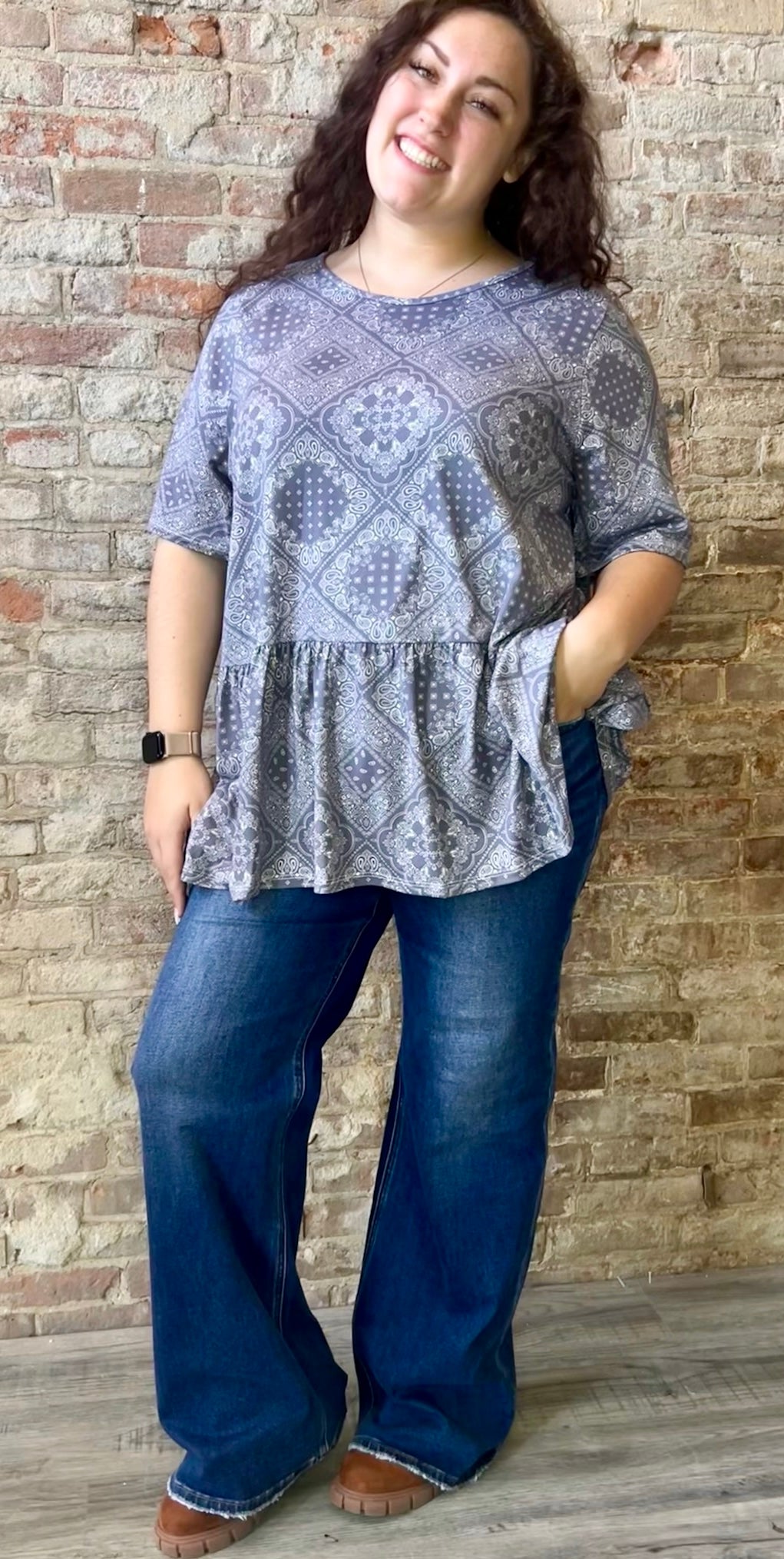 Curvy Multi Print Frill Hem Patterned Tunic