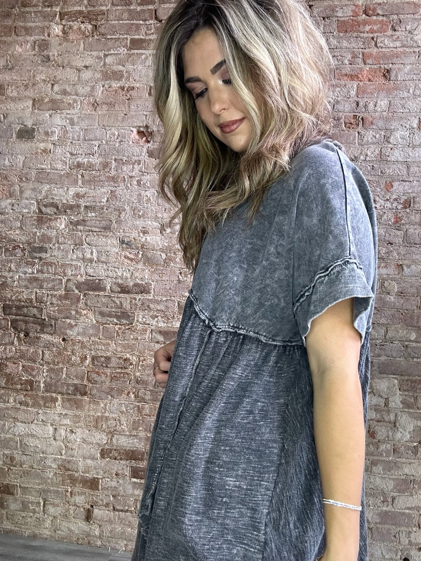 Mineral Washed Boho Flowy Tunic ~ Black