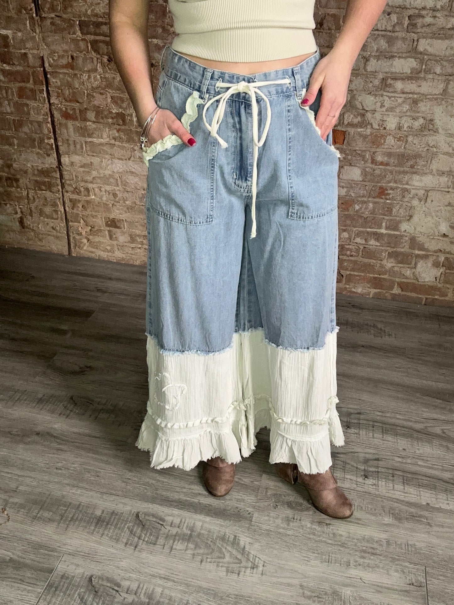 Vintage Washed Twill Wide Leg Jeans