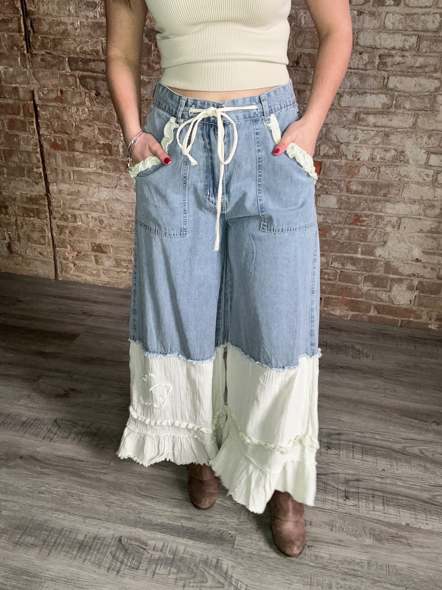 Vintage Washed Twill Wide Leg Jeans