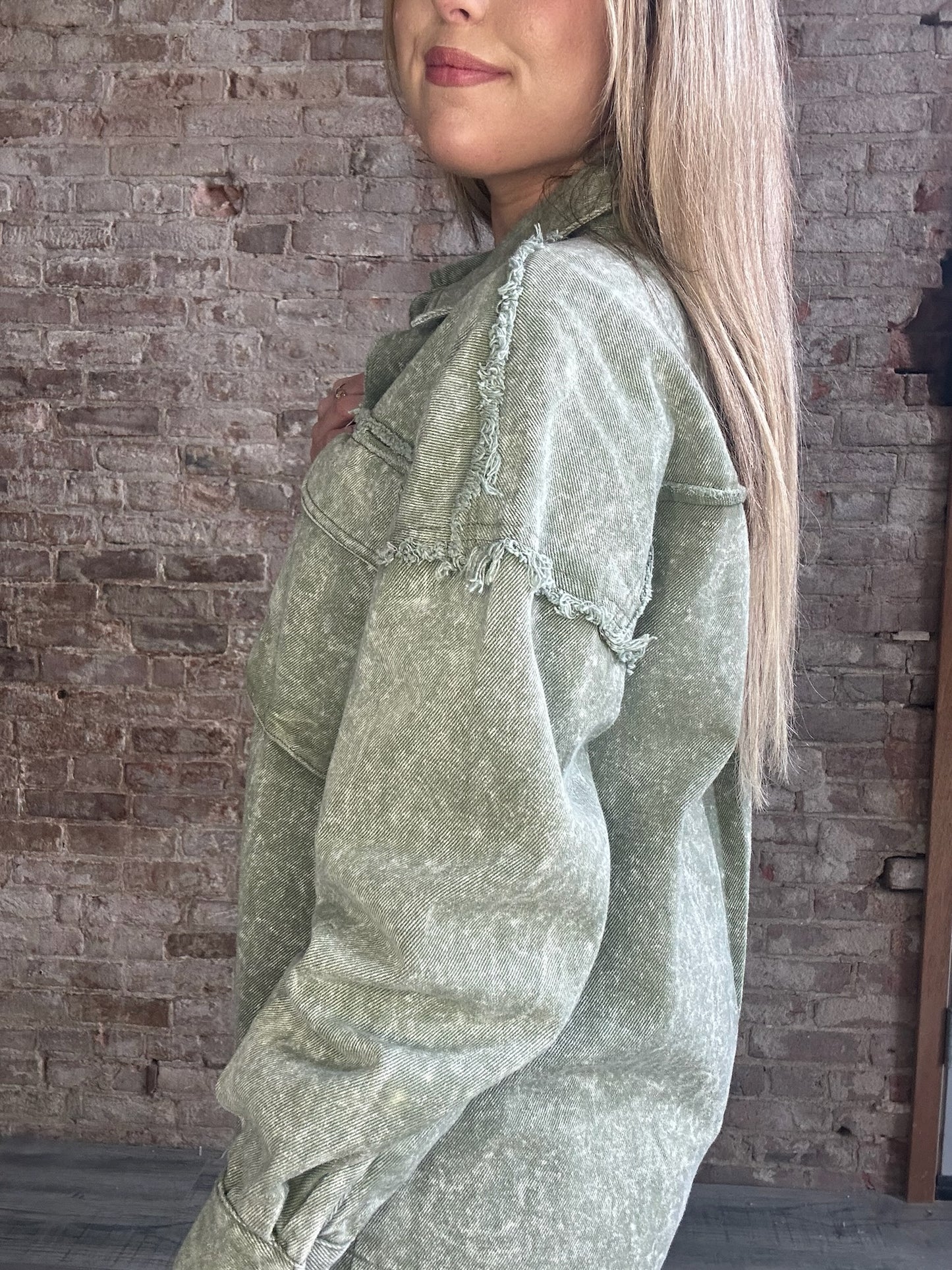 Washed Oversized Casual Denim Shacket ~ Sage