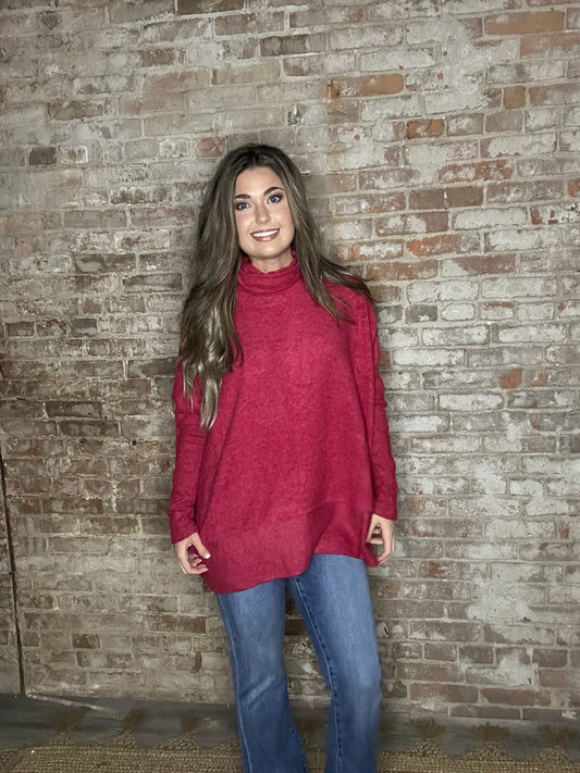 Soft Brushed Turtleneck Sweater ~ Red