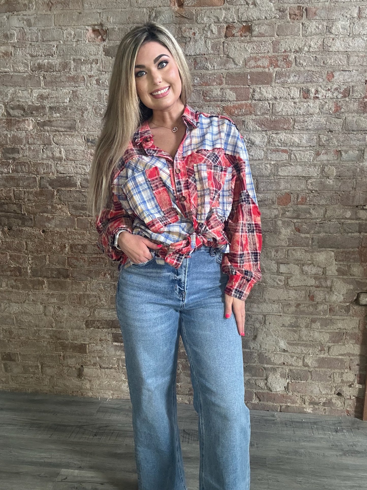 Red Multi Colored Plaid Shirt