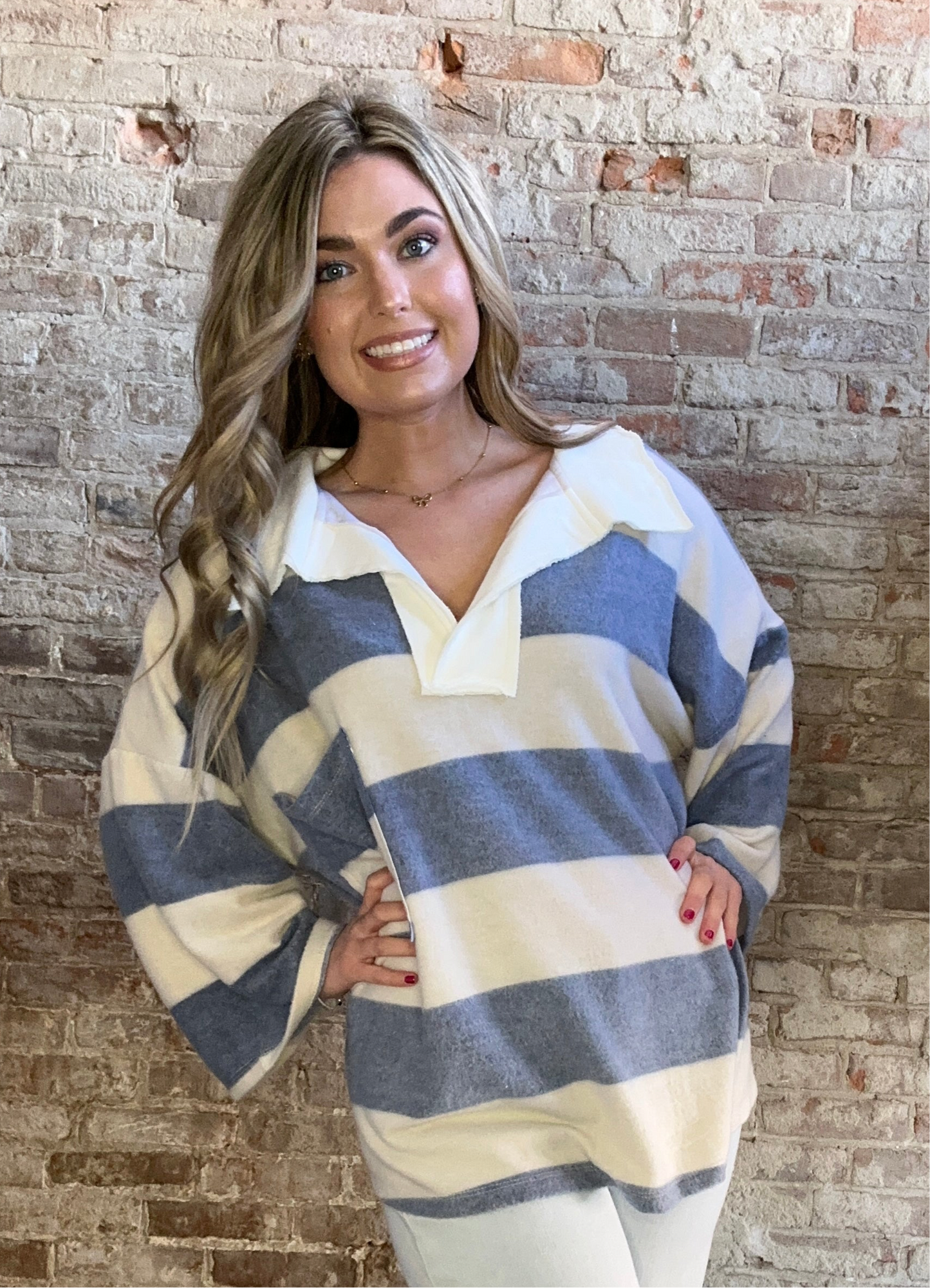 Soft Striped Big Collared Pullover