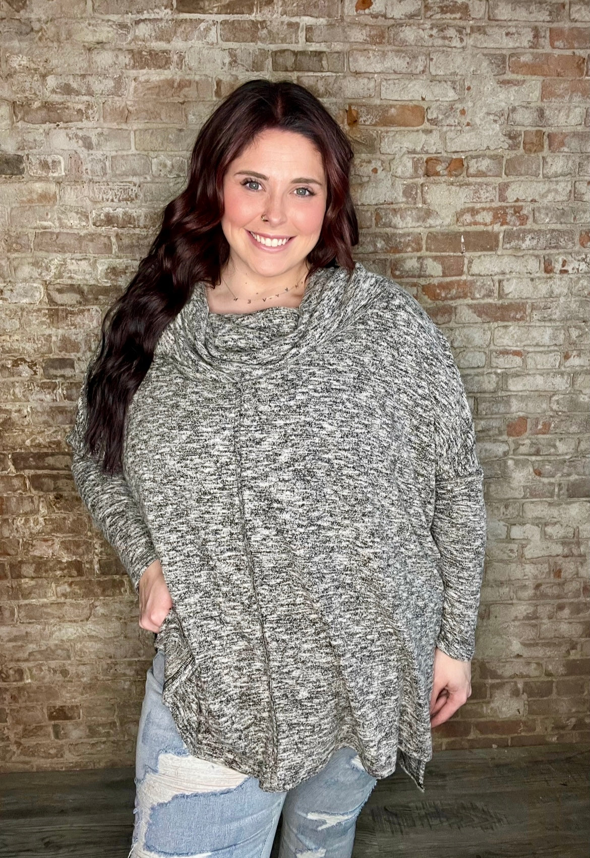 Curvy Cowl Neck Light Weight Top~ Black