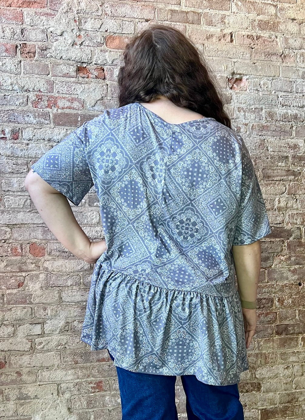 Curvy Multi Print Frill Hem Patterned Tunic