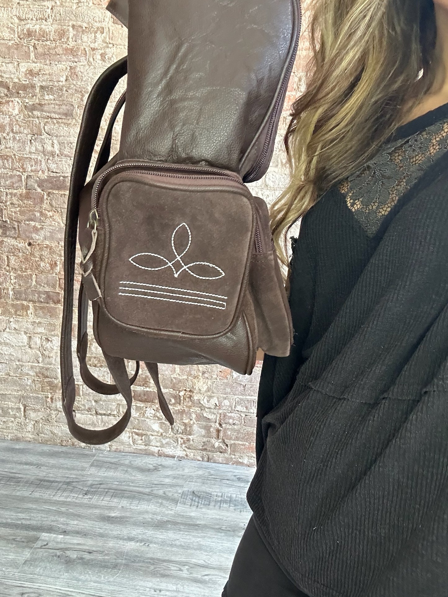 Boot Stitch Genuine Leather Back Pack ~ Large