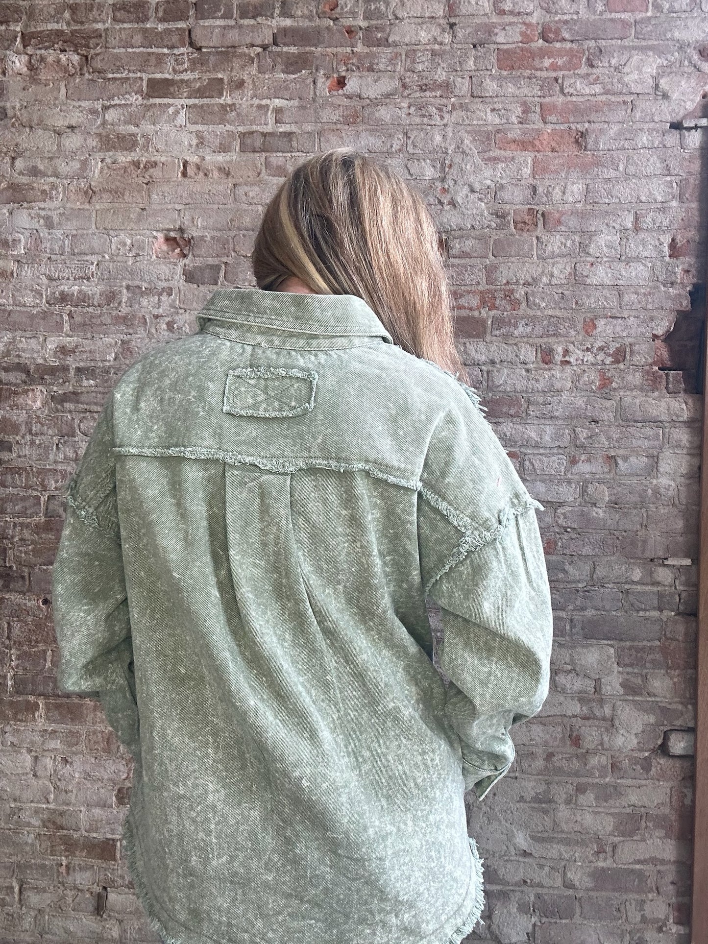 Washed Oversized Casual Denim Shacket ~ Sage