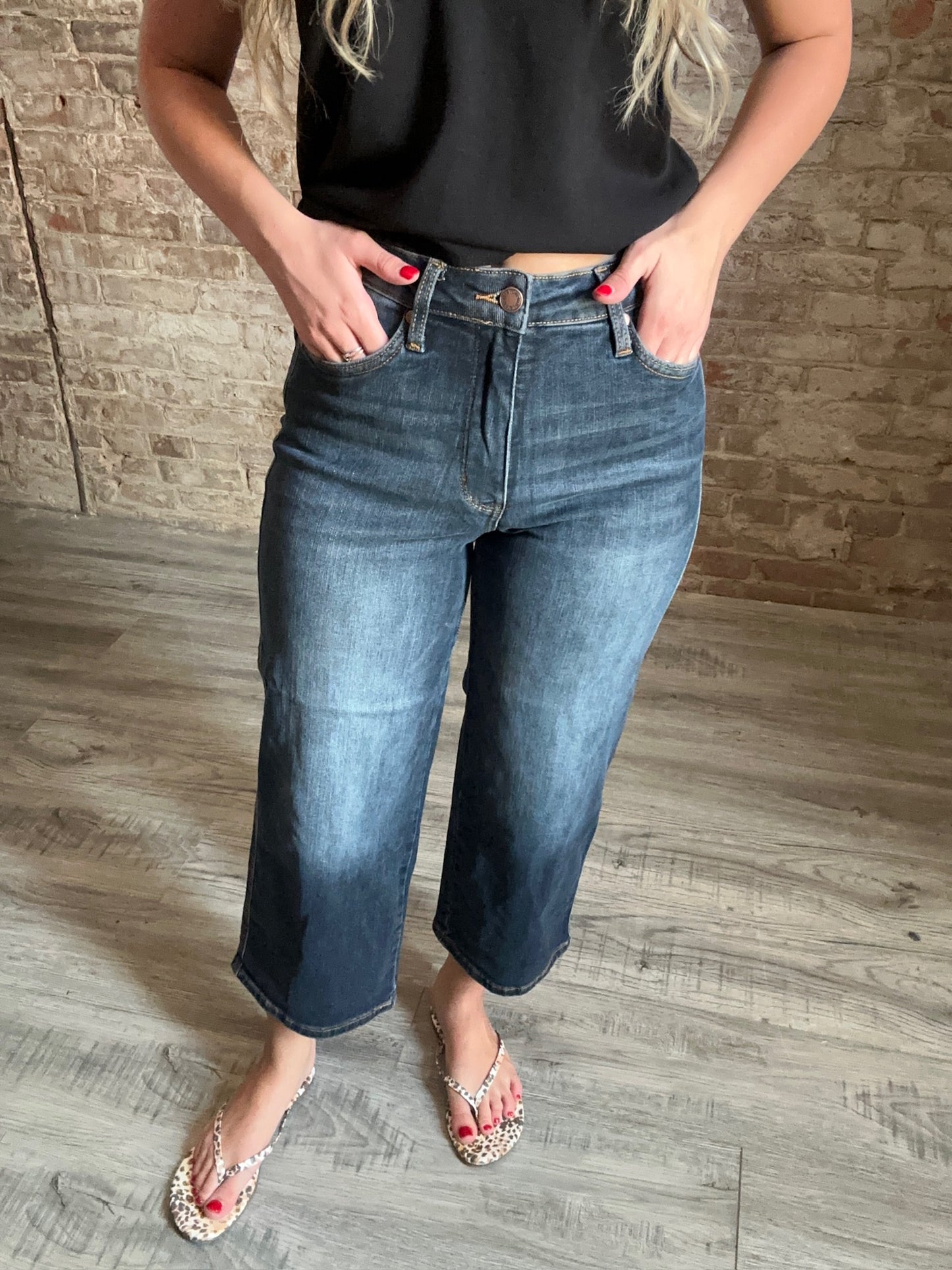 Judy Blue Mid Rise Tummy Control Crop Wide Jeans