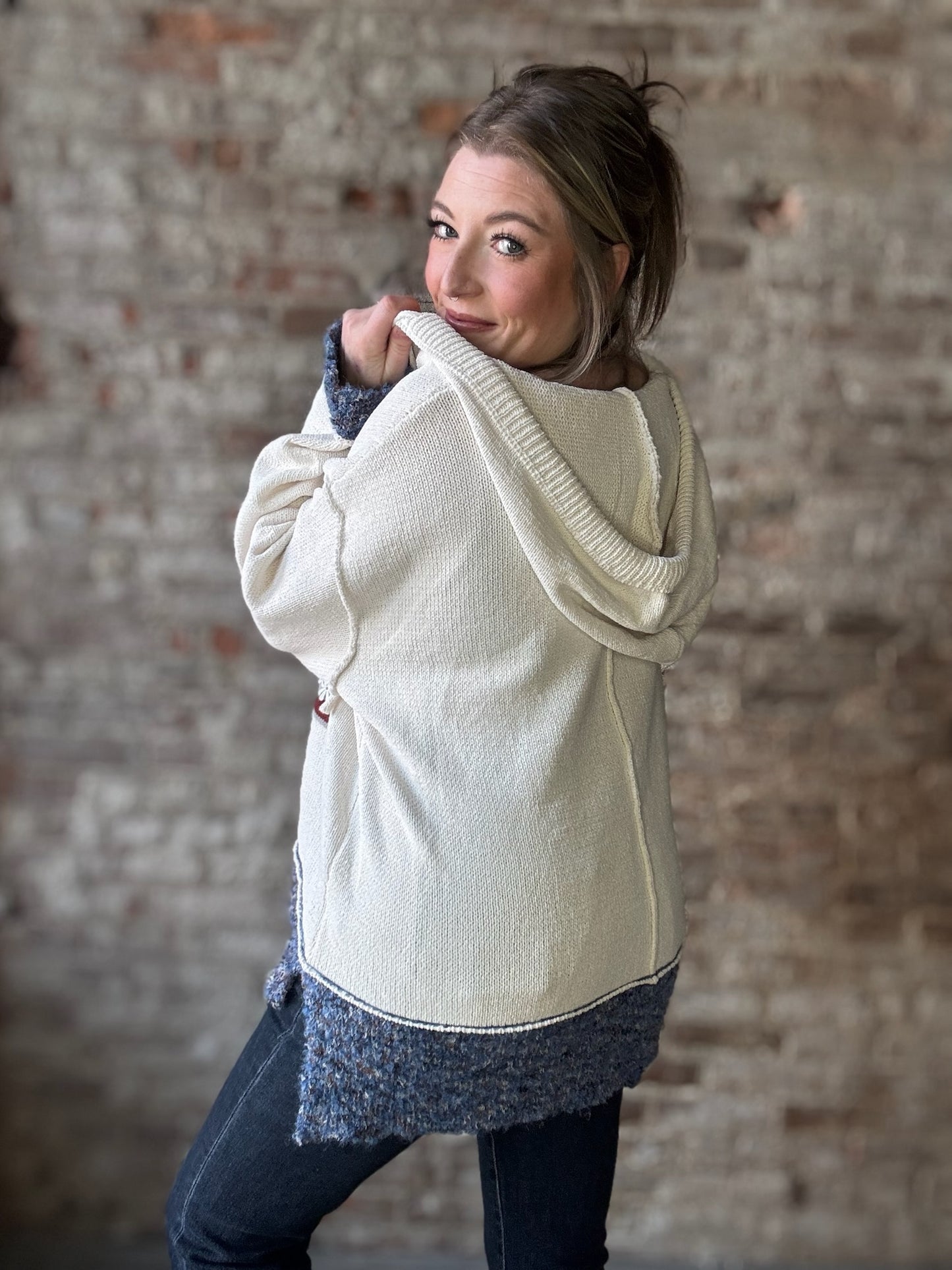 V Neck Old Glory Hooded Sweater