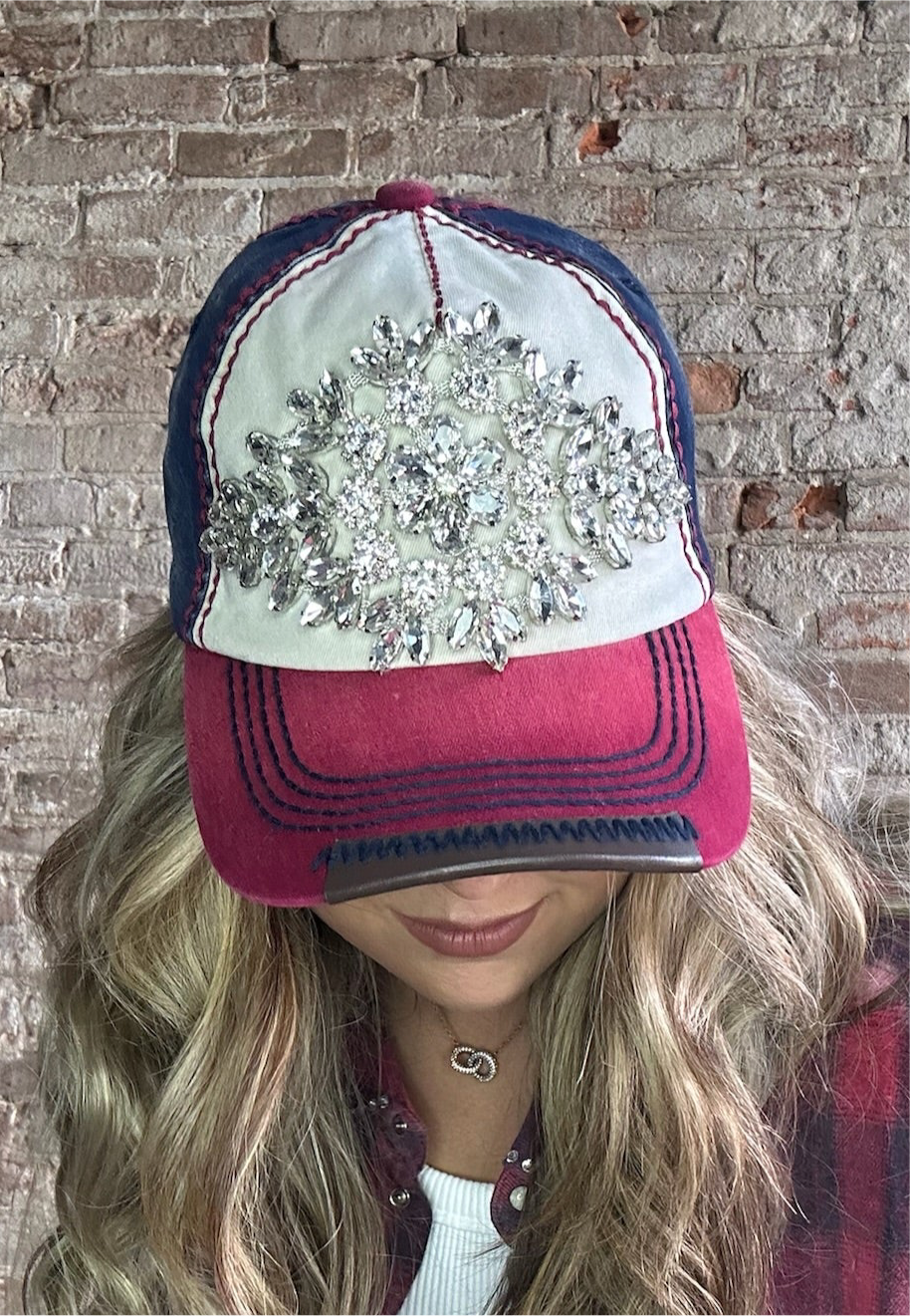 Bling Three-Toned USA Cap Adjustable