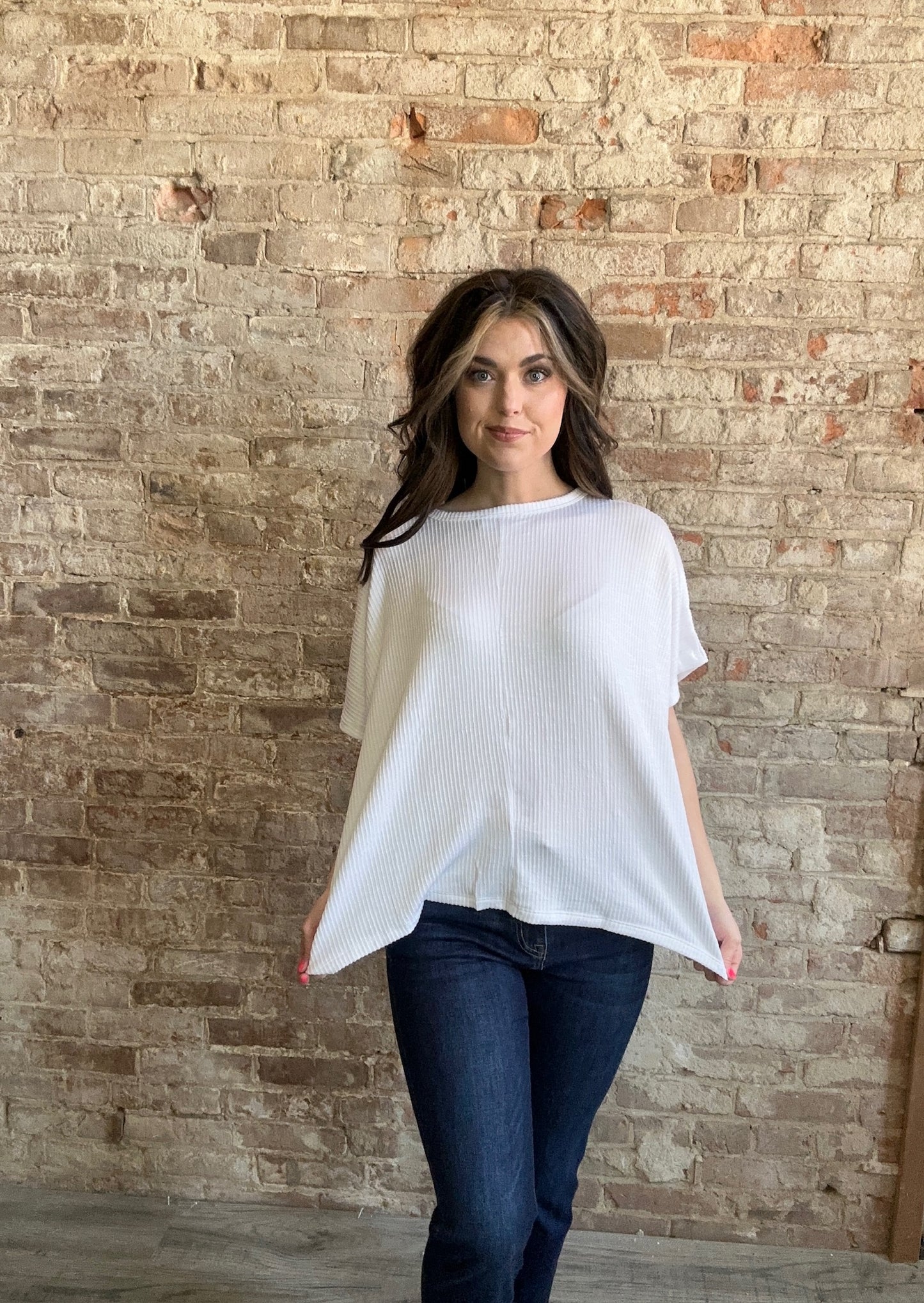 Wave Ribbed Oversized Short Sleeved Shirt ~ White