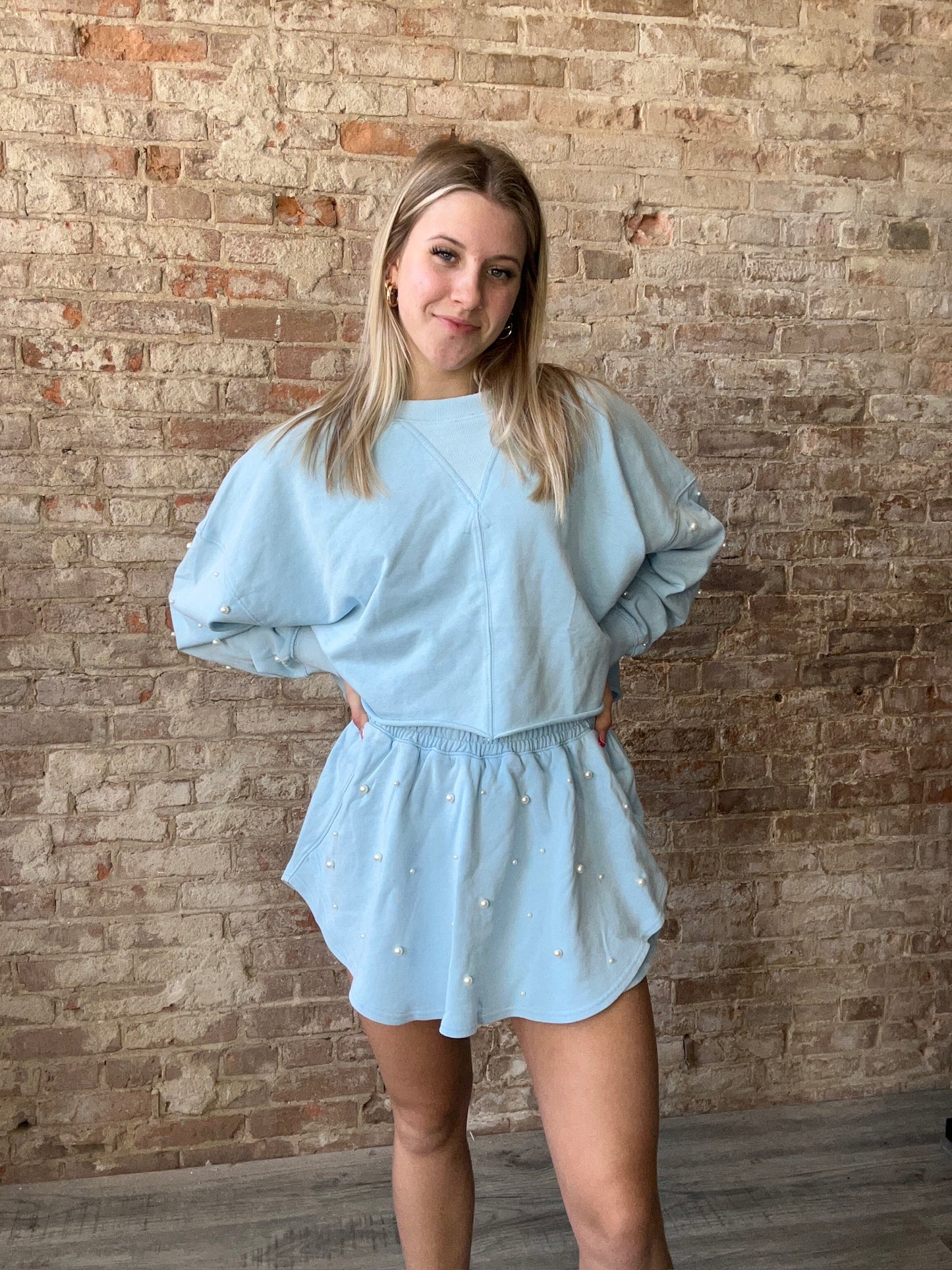 Sweet Light Blue Pearled Skort