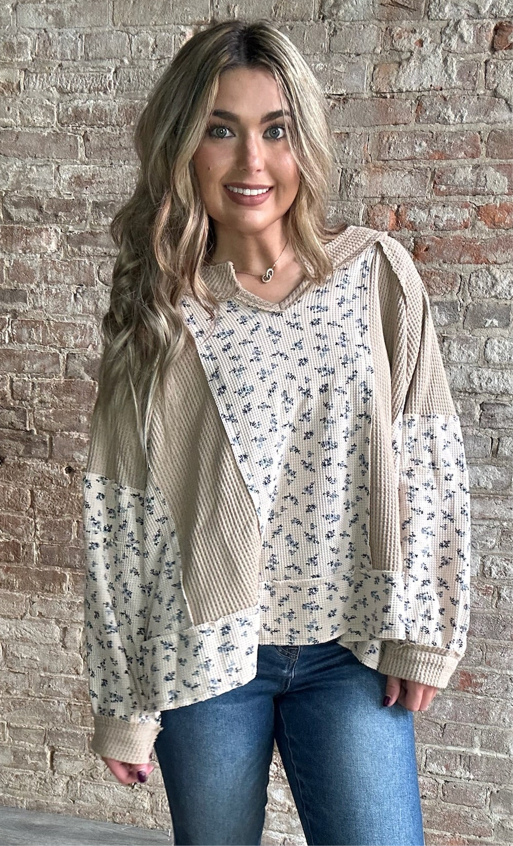 Mixed Floral Print Waffle Knit